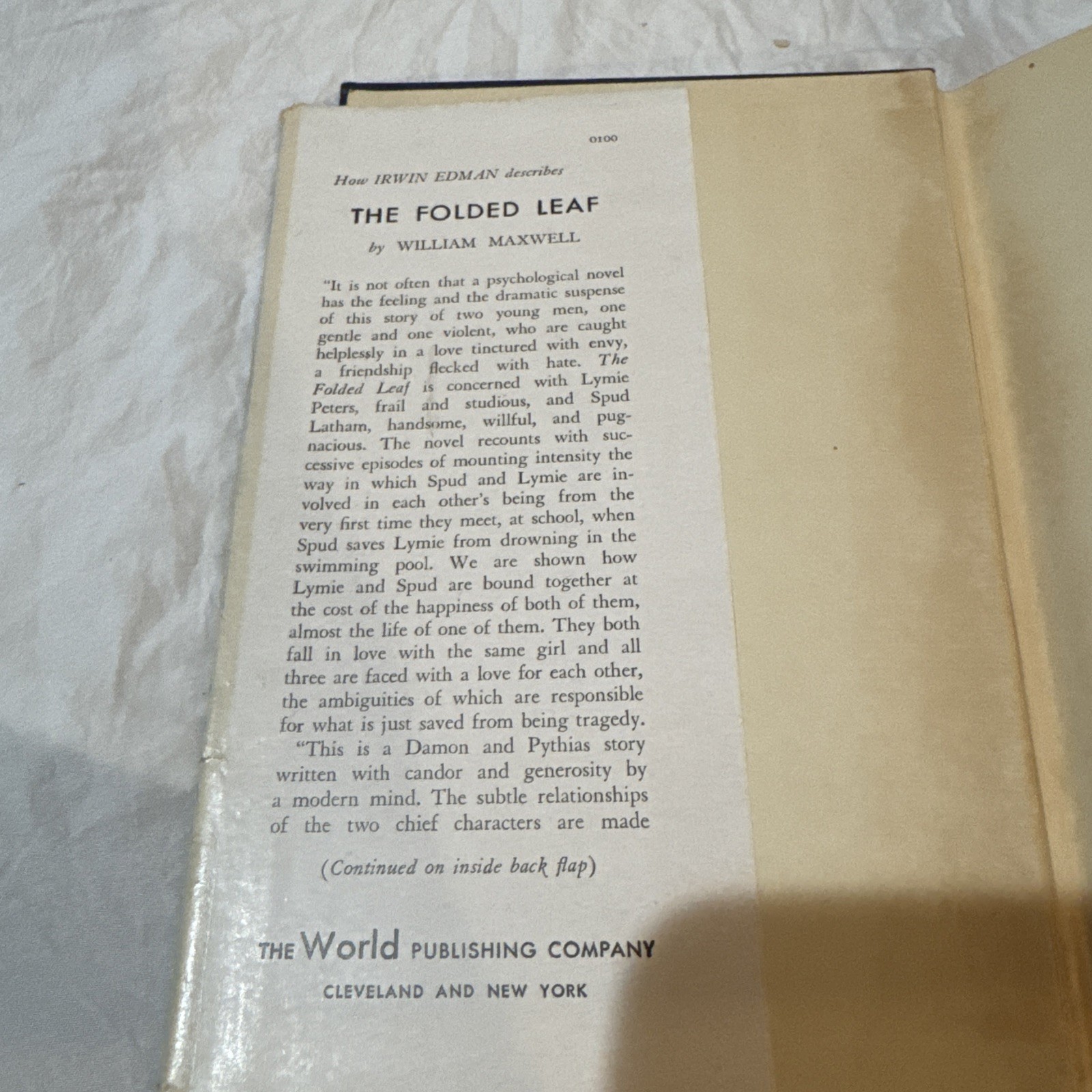 William Maxwell / The Folded Leaf « Forum Books First Printing » 1948 HC DJ