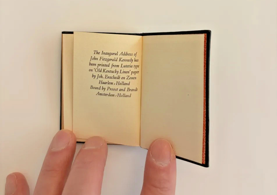 JFK&rsquo;s Inaugural Address Mini Book, published by Achille J. St. Onge of Worcester