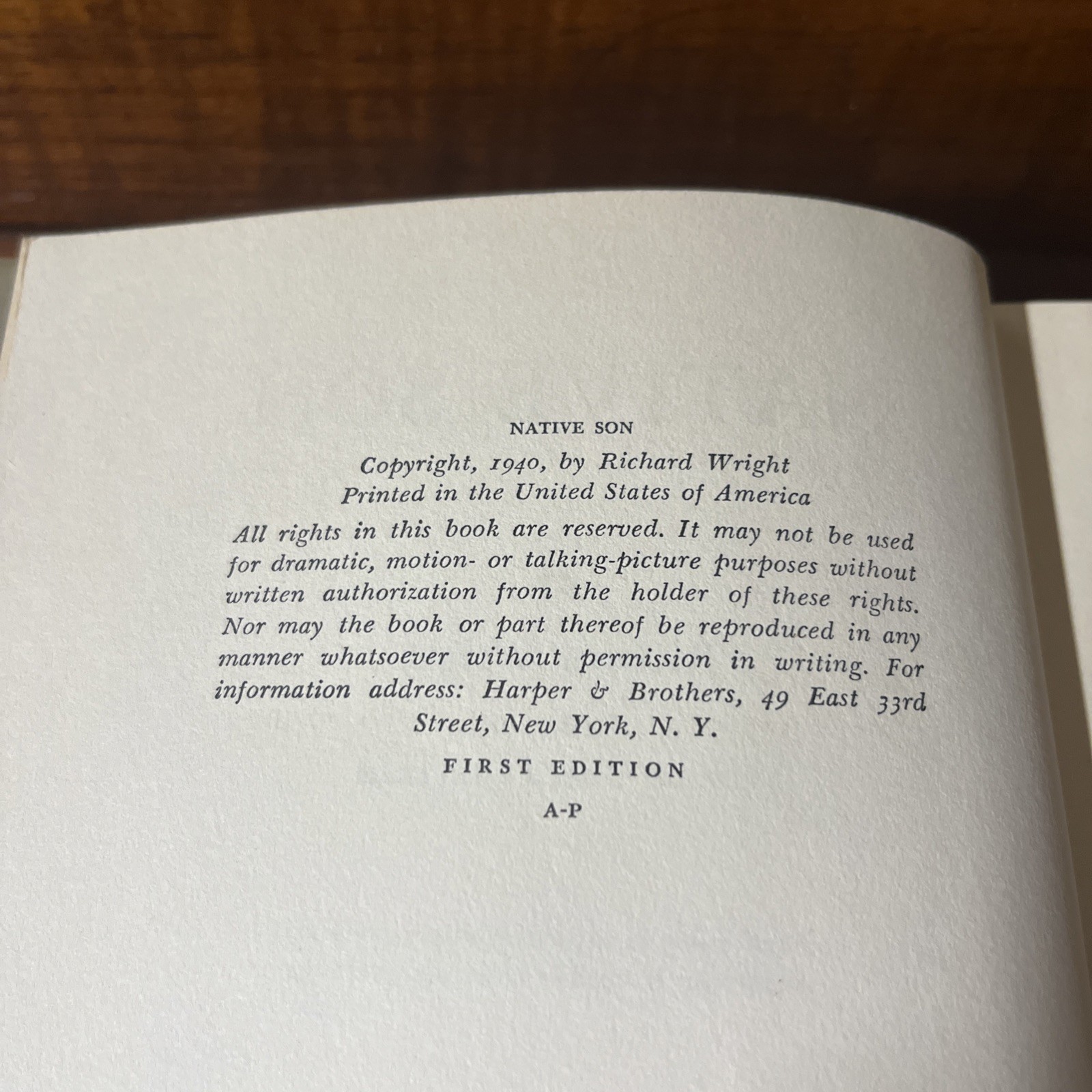 Native Son By Richard Wright Harper & Brothers 1940 First Stated Edition HC/DJ