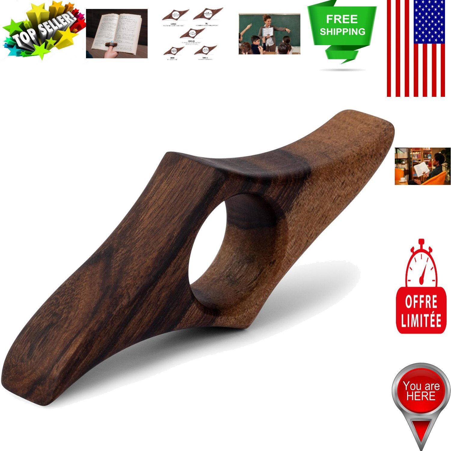 Elegant Thumb Bookmark Made of Walnut – Ideal for Book Lovers – 0.78 in Size