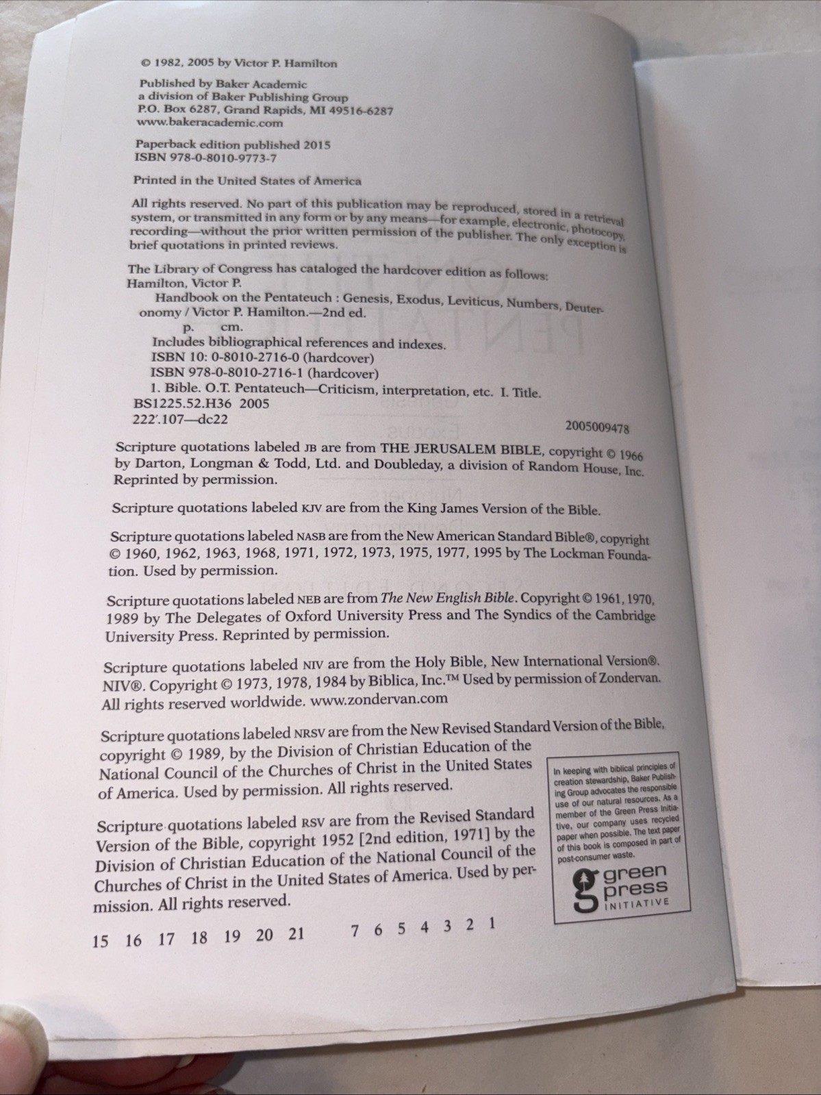 Handbook on the Pentateuch: – Paperback, by Victor P. Hamilton – Very Good