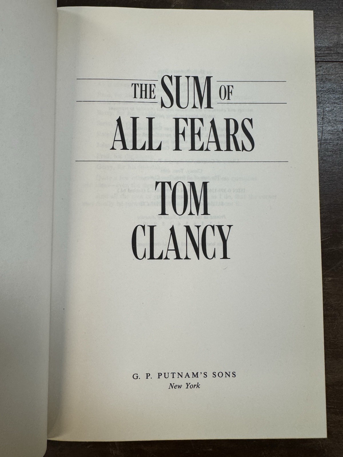 The Sum Of All Fears By Tom Clancy SIGNED 1st Edition w/ DJ