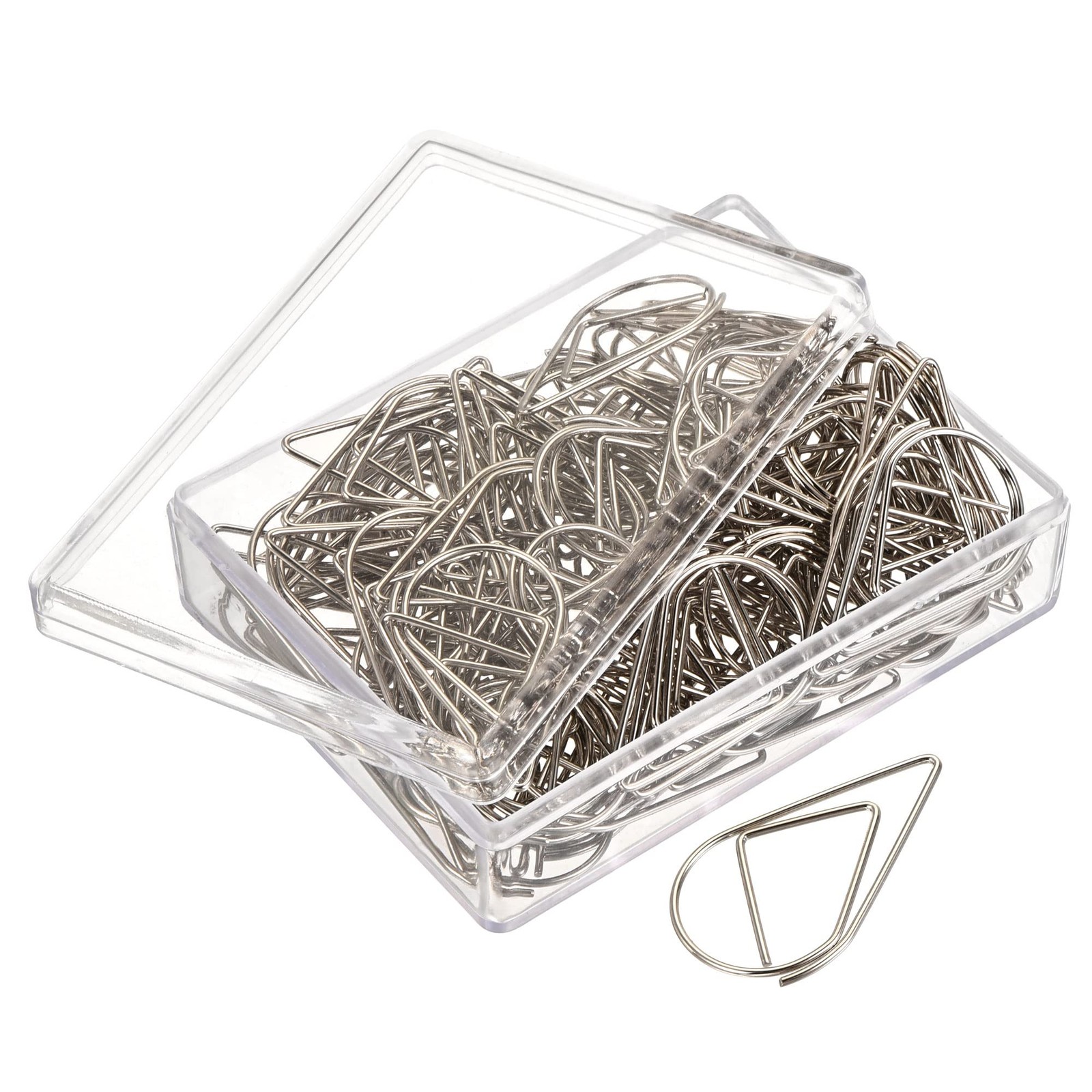 100 PCS Paper Clip DropShaped Cute Decorative Bookmarks with Box 1.3 In Silver