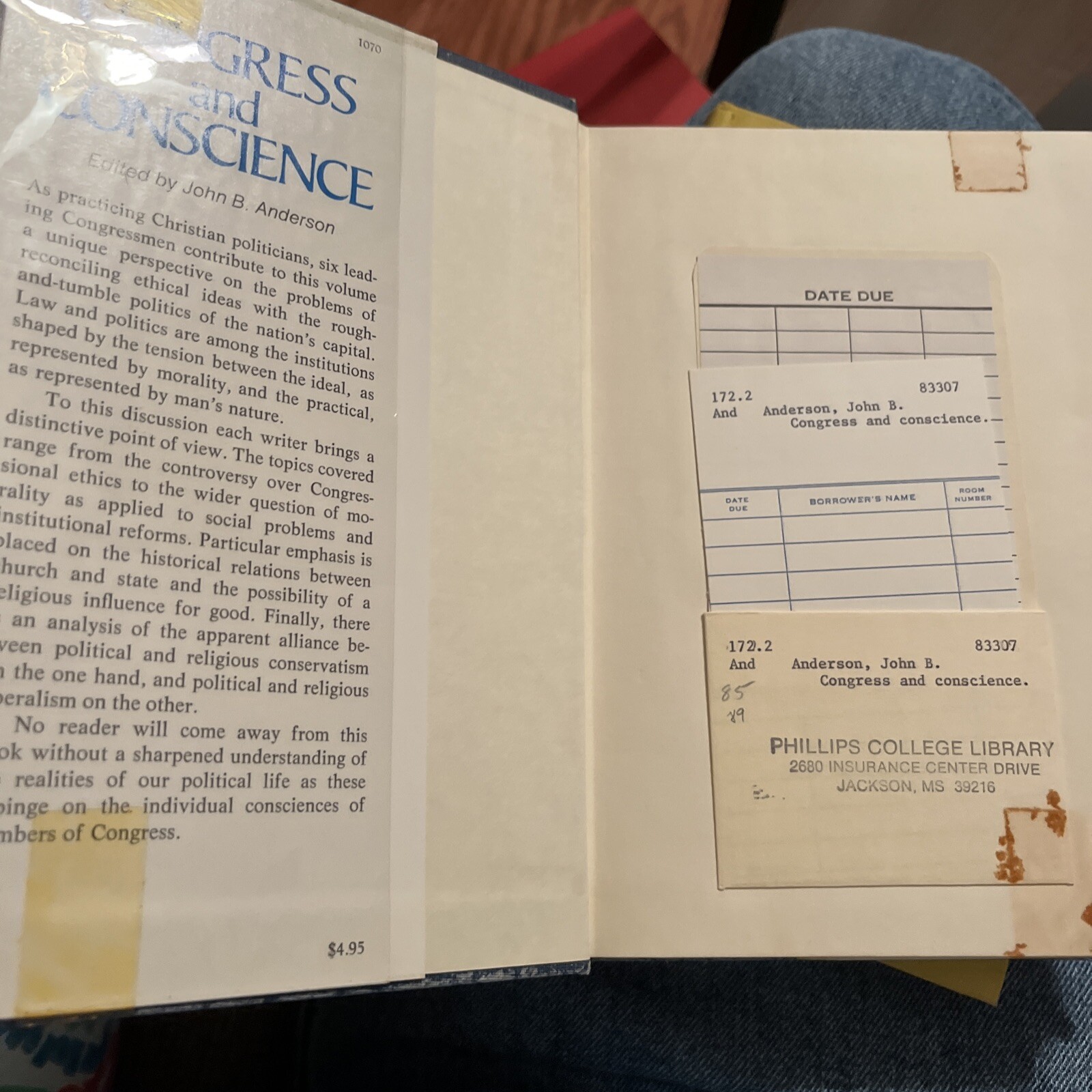 Congress and Conscience by John Anderson-HCDJ-1st Edition