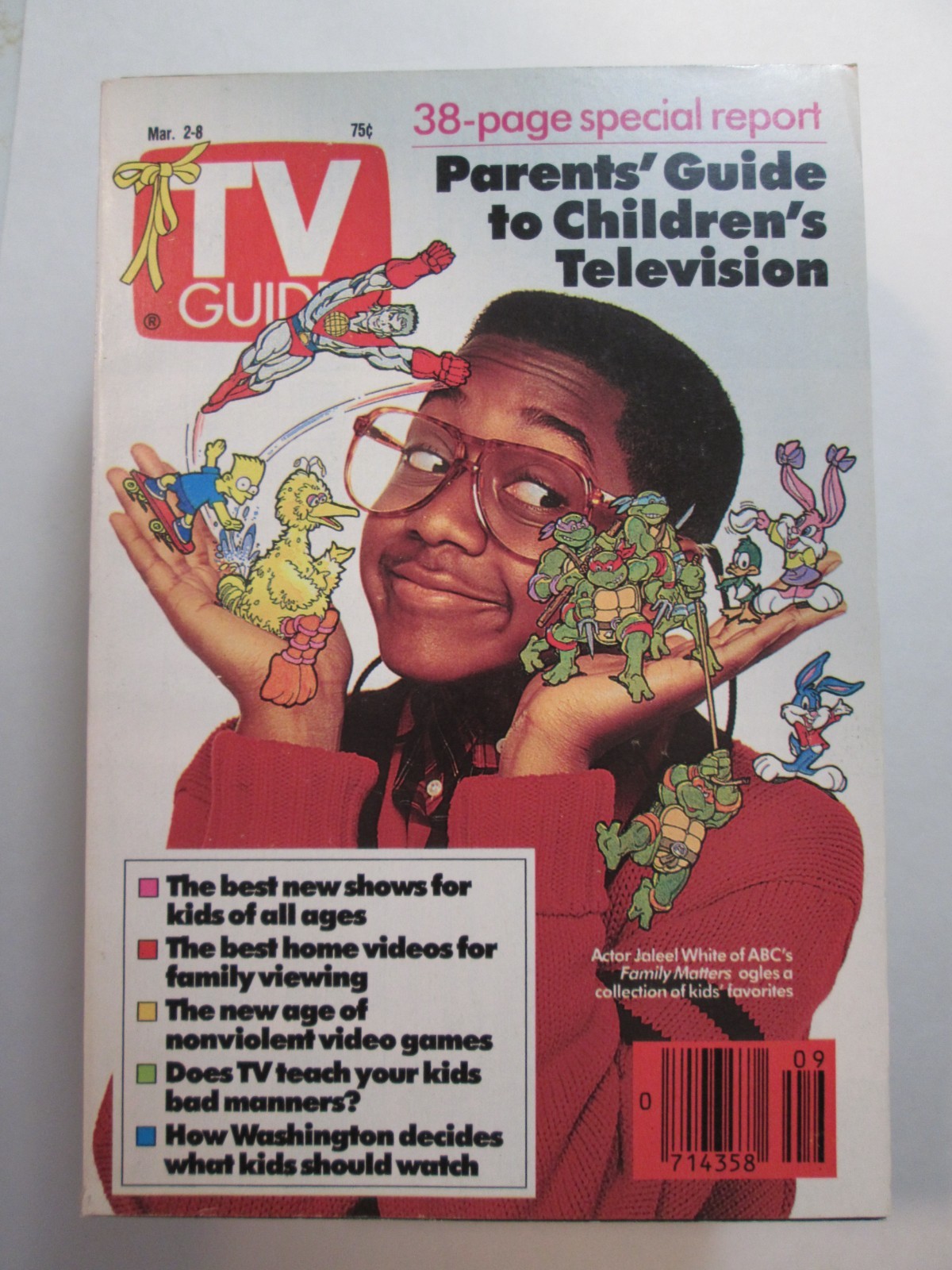 1991 TV GUIDE March 2-8 Central Indiana Edition Jaleel White Familiy Matters