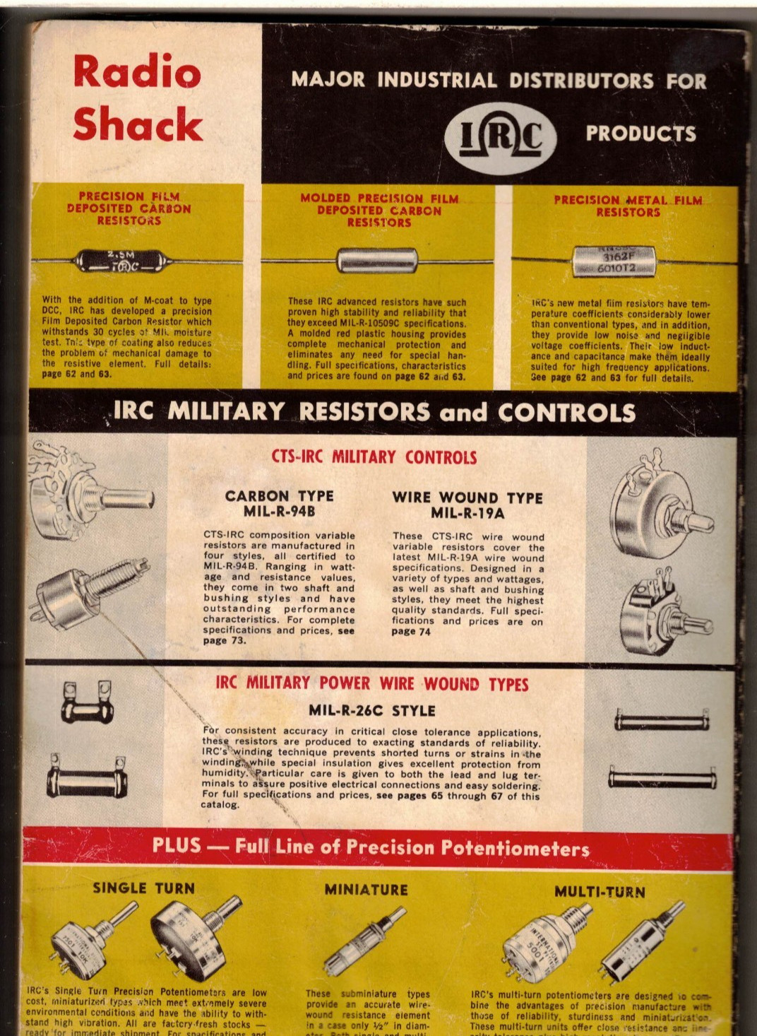 1961 Radio Shack Industrial Electronic Catalog – 288 Pages – No Writing