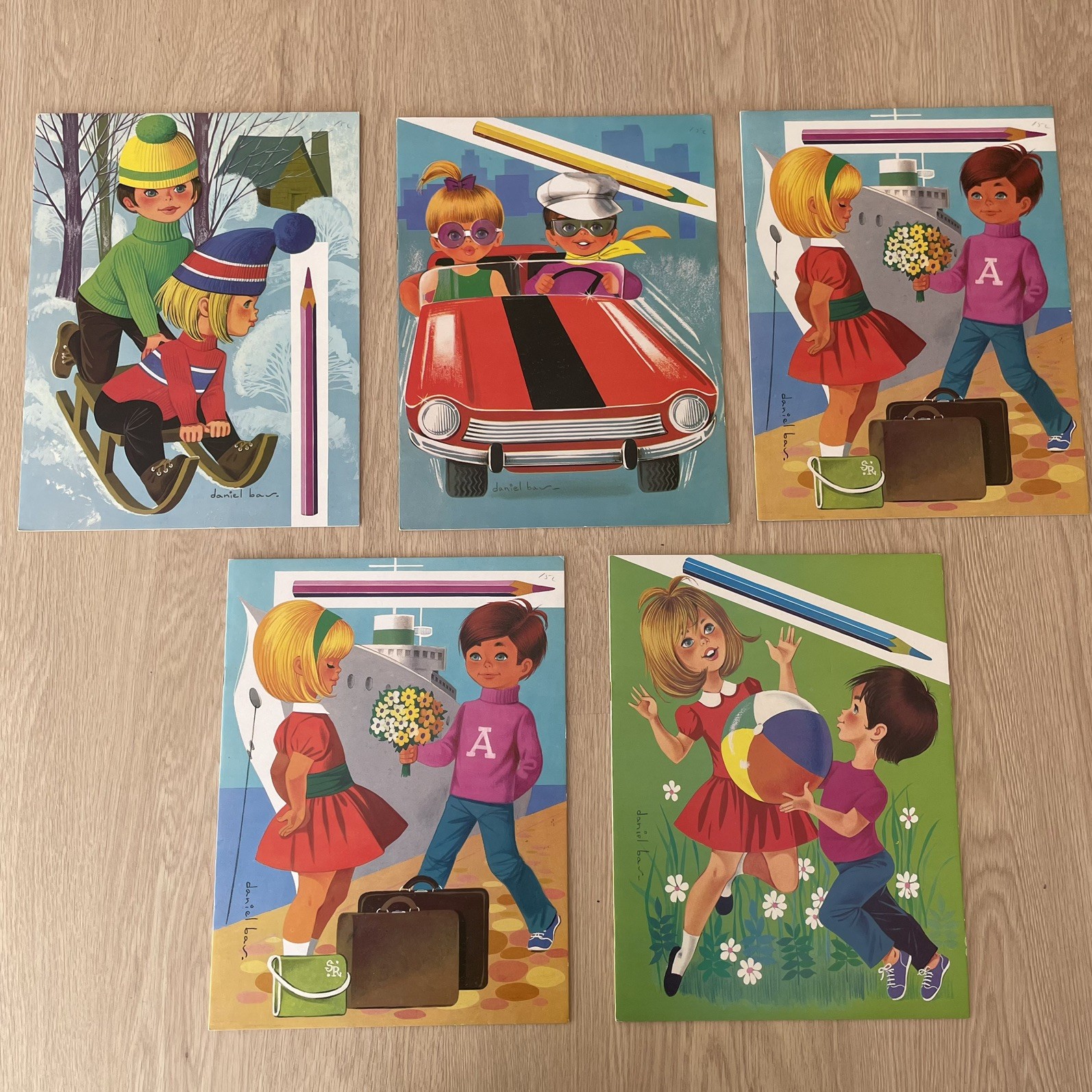 Vintage Daniel Bour Colouring Books Lot x5 Printed In Belgium 1960s 1970s