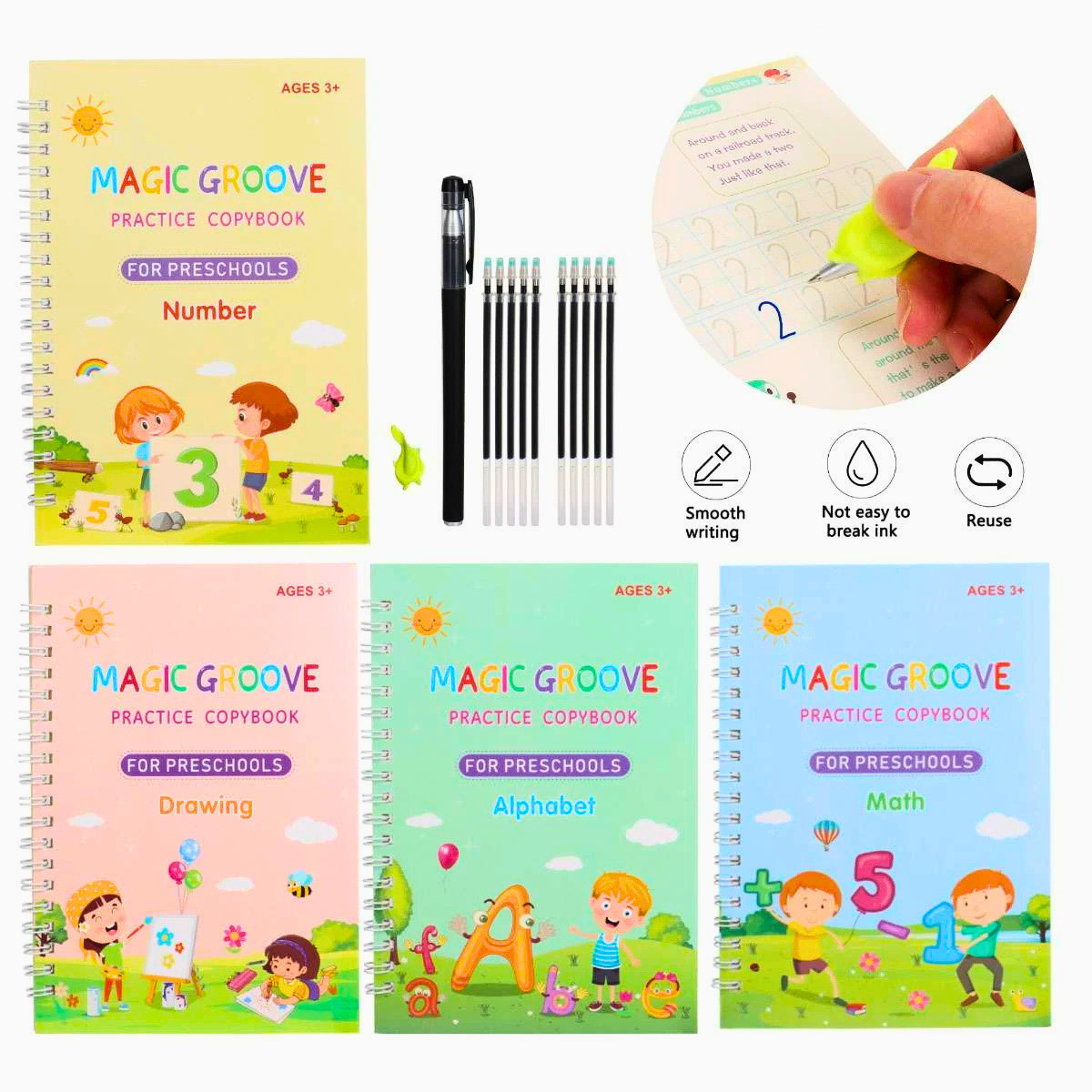 Magic Grooved Handwriting Practice Book for Kids Reusable Copybook Set