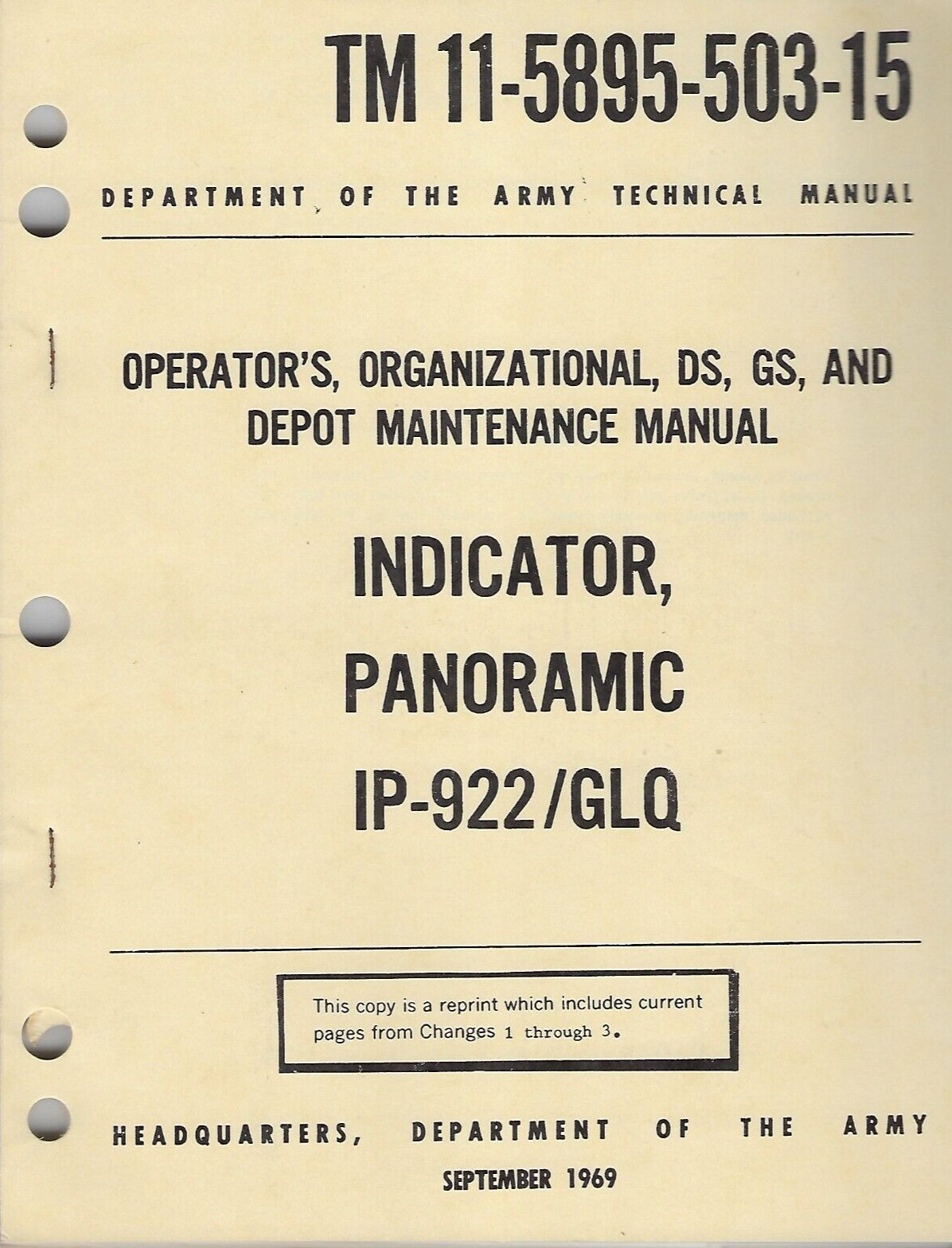 Historical book Indicator, Panoramic IP-922/GLQ, Maintenance