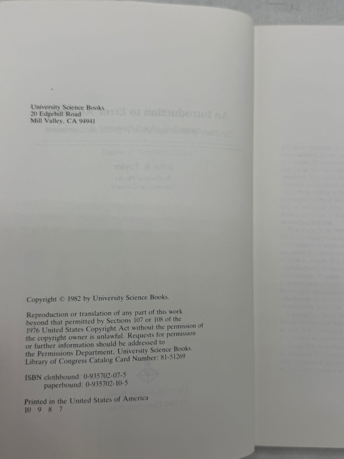 An Introduction to Error Analysis John R. Taylor 1982 Physics Textbook