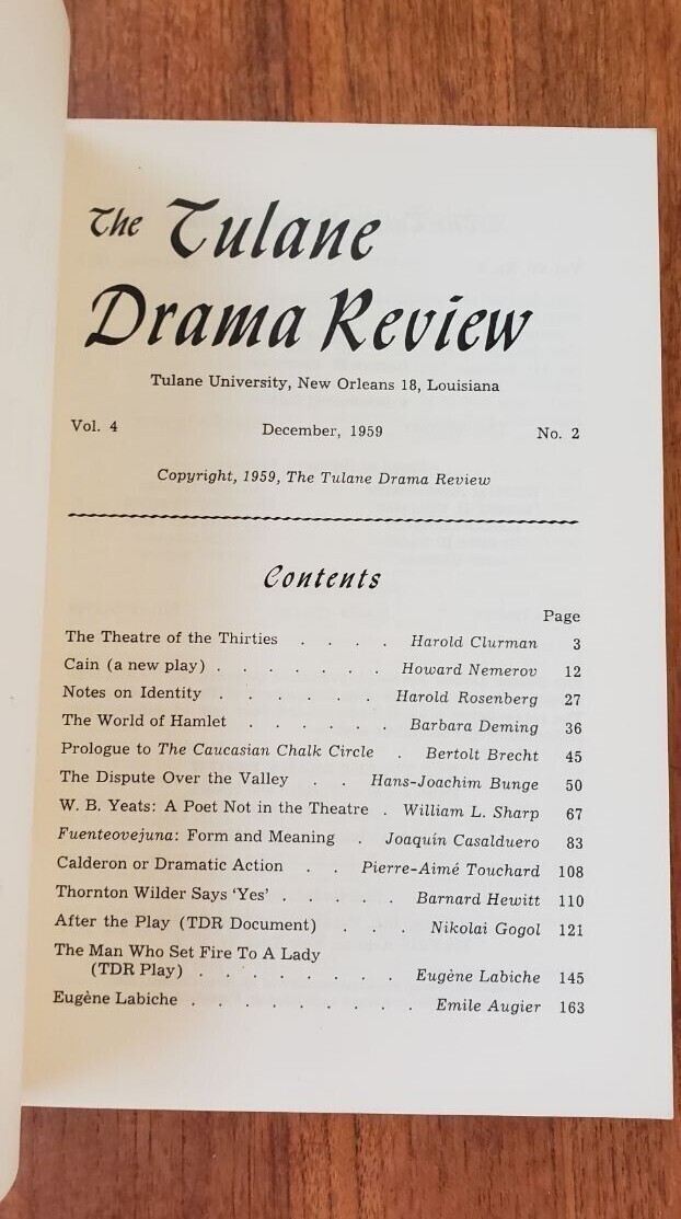 The Tulane Drama Review Winter 1959 T6 Clurman Nemerov Rosenberg Deming Brecht