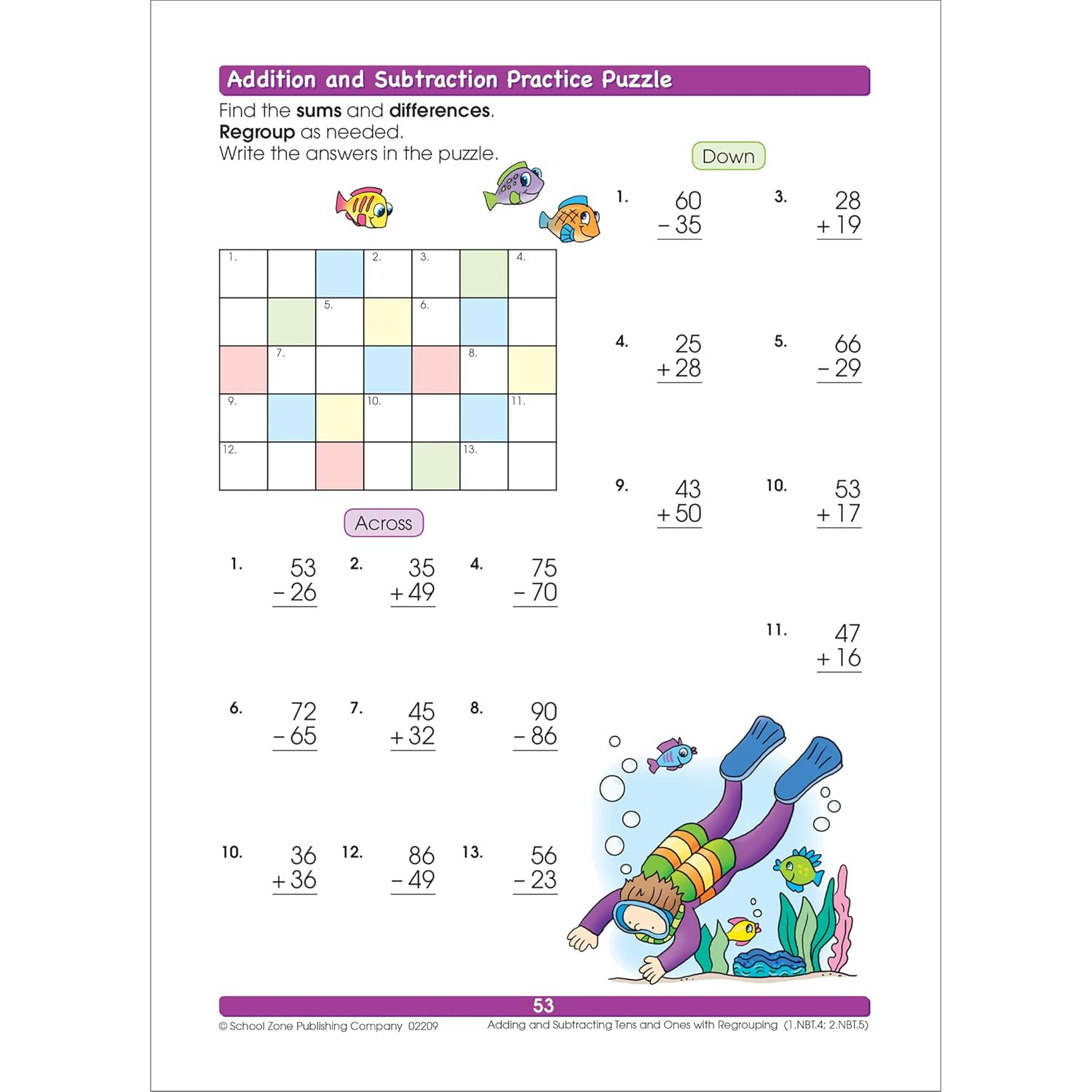 School Zone Addition & Subtraction Workbook: 64 Pages, 1St Grade, 2Nd Grade, Ele