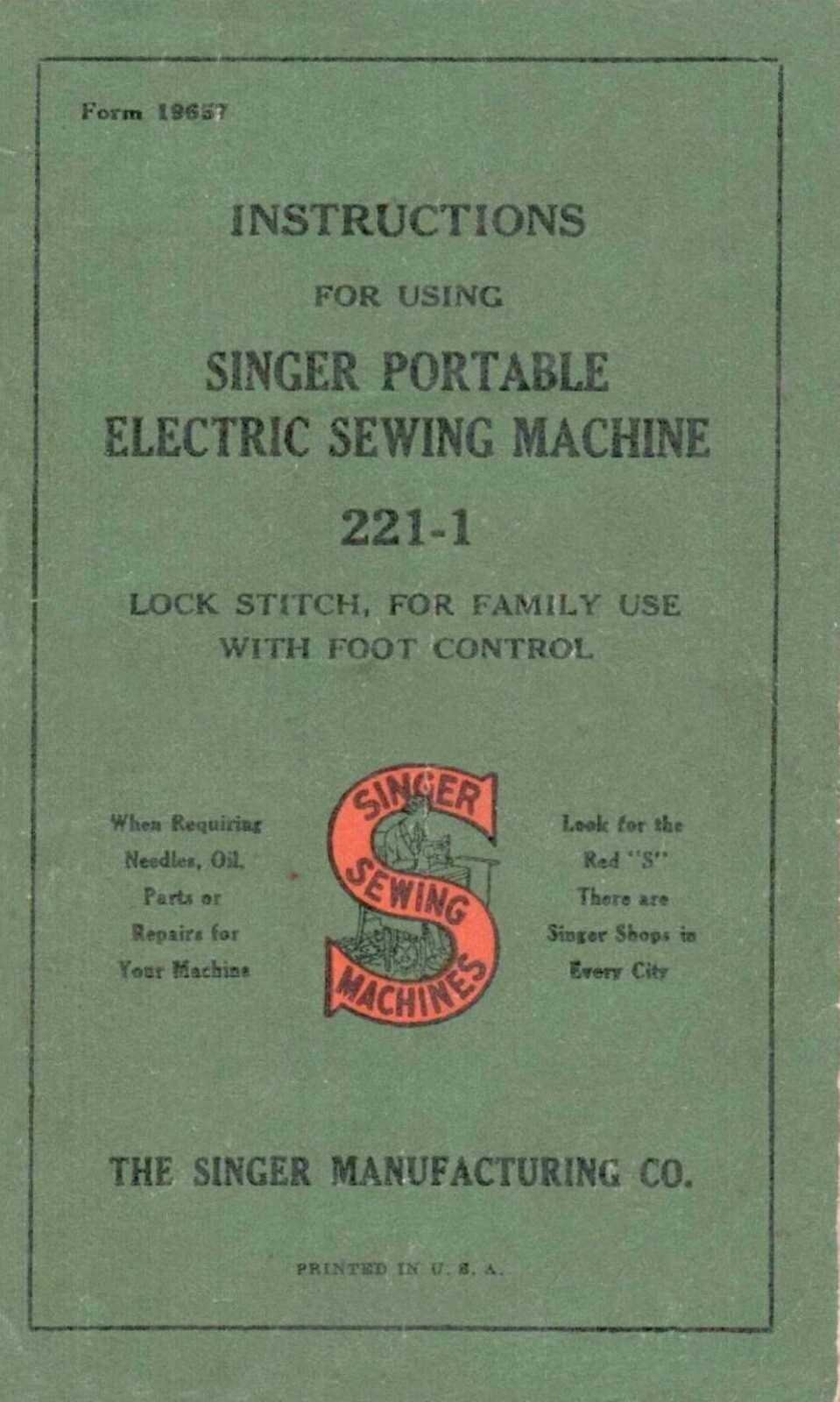 SINGER 221-1 Featherweight Sewing Machine User Manual Bound W Protective Cover