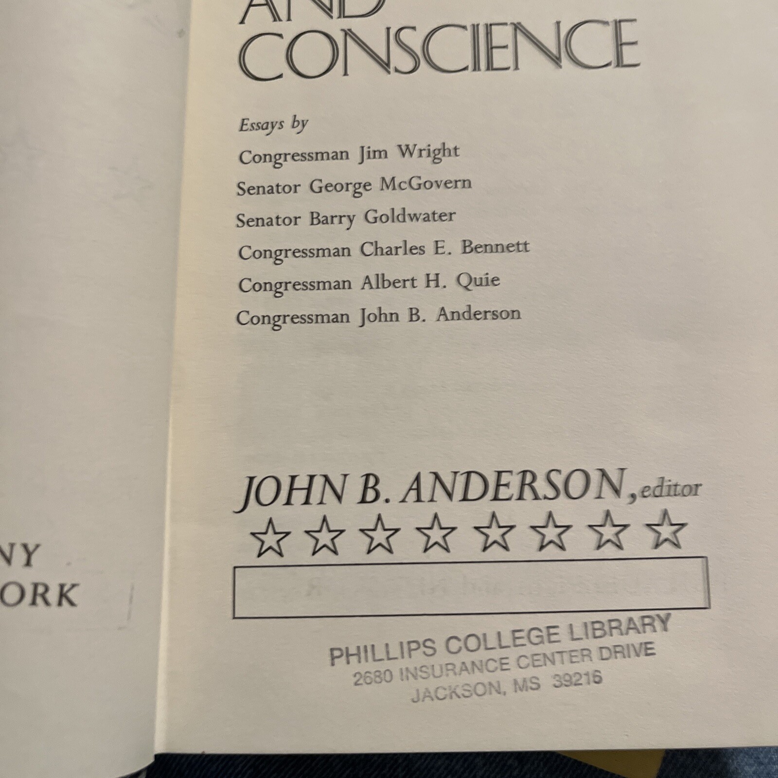 Congress and Conscience by John Anderson-HCDJ-1st Edition