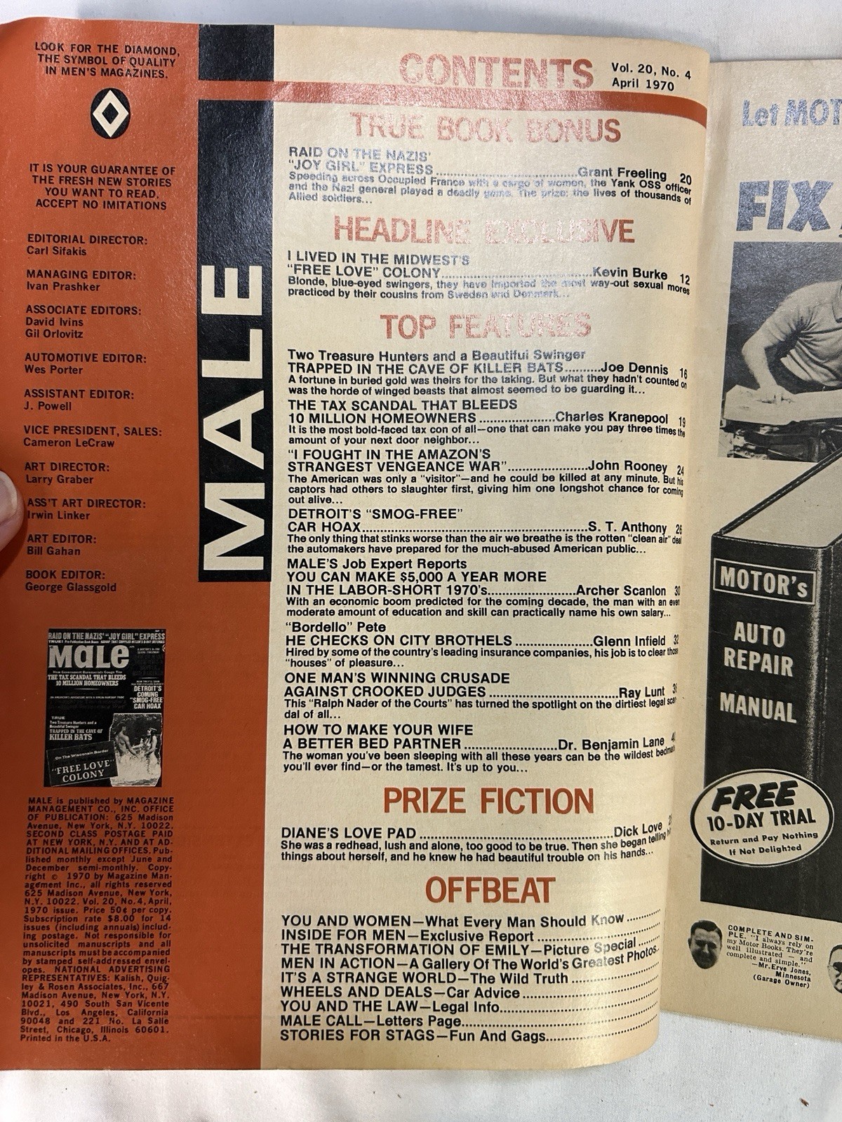MALE Magazine April 1970 Pulp Stories For Men 102 Pages Vintage