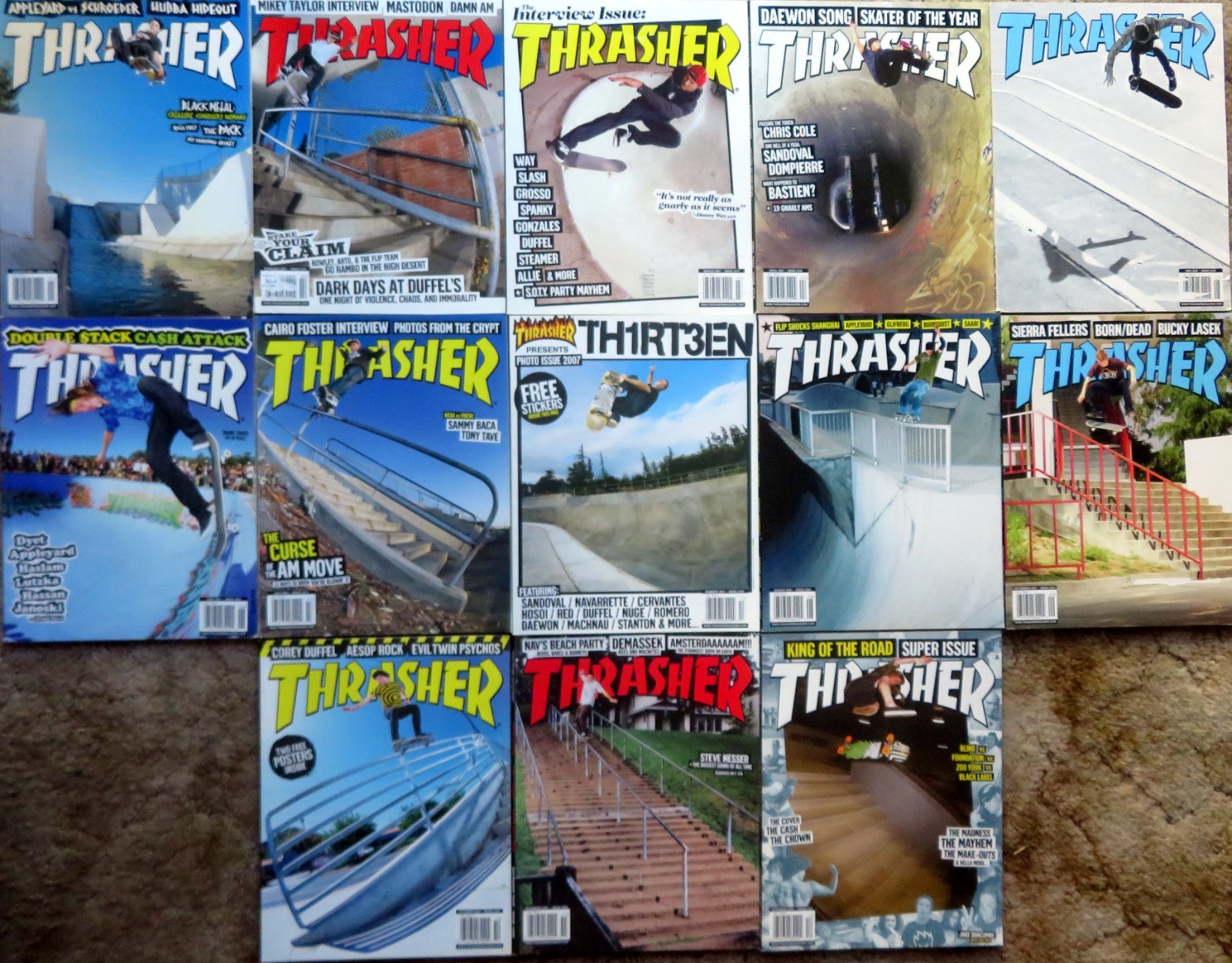 THRASHER Magazine – Skating – Thirteen (13) Issues from 2007 – Complete