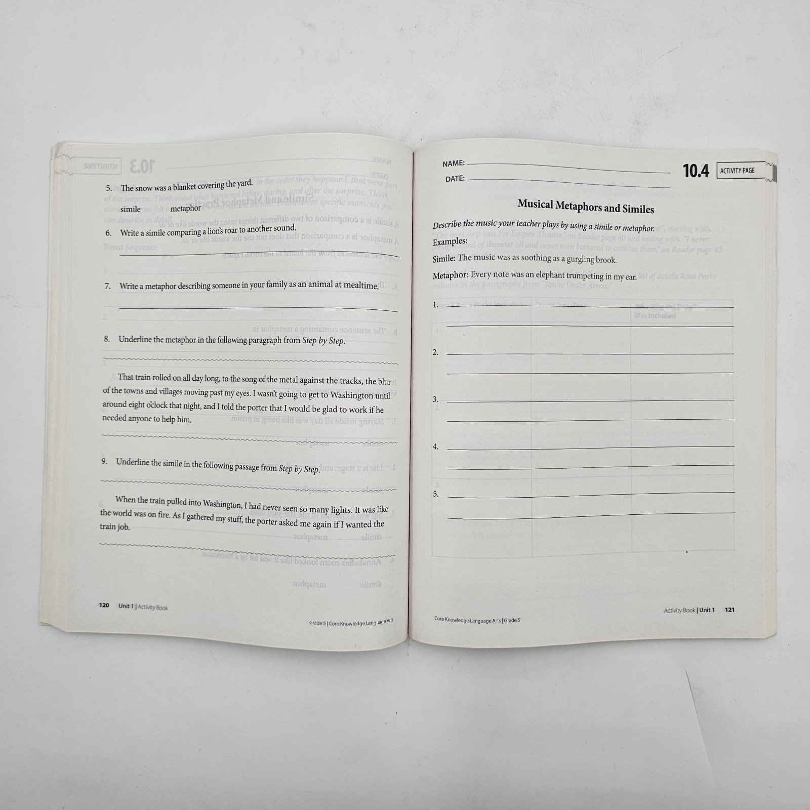 Amplify CKLA Grade 5 Unit 1 Activity Book | Personal Narratives PB | UNMARKED VG