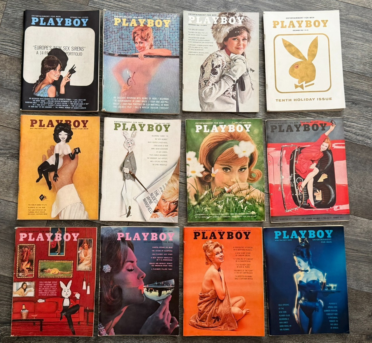 PLAYBOY MAGAZINE 1963 12pc Lot Set Hot Girl Sexy Babe Blonde Brunette Lingerie