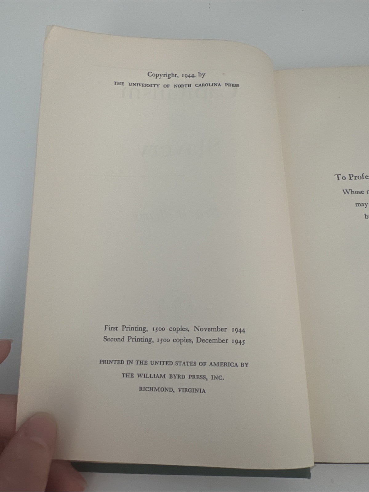 Capitalism and Slavery Eric Williams 1945 2nd Printing Hardcover UNC Press Nice