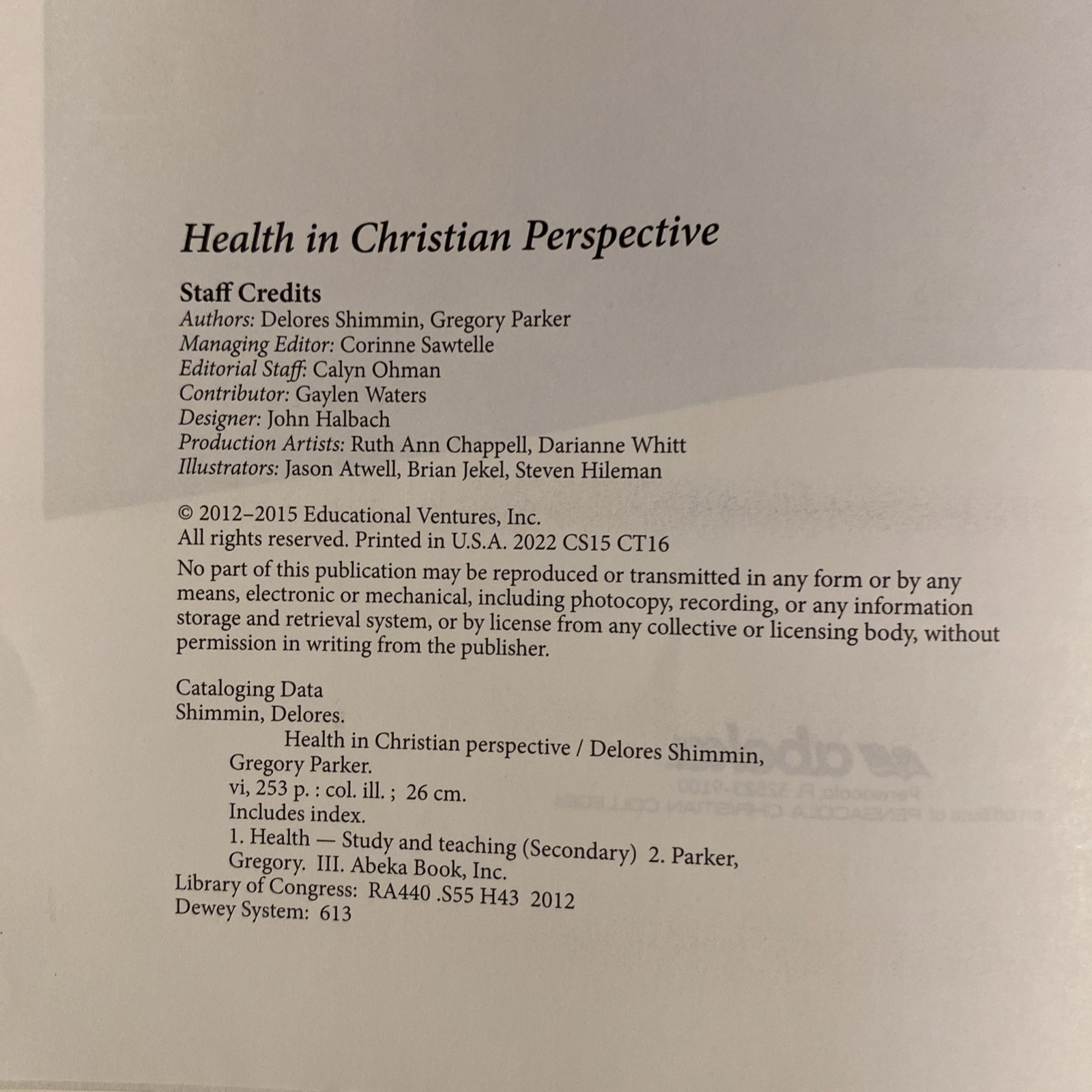 #4 Abeka Health In Christian Perspective 8th Grade Student Textbook