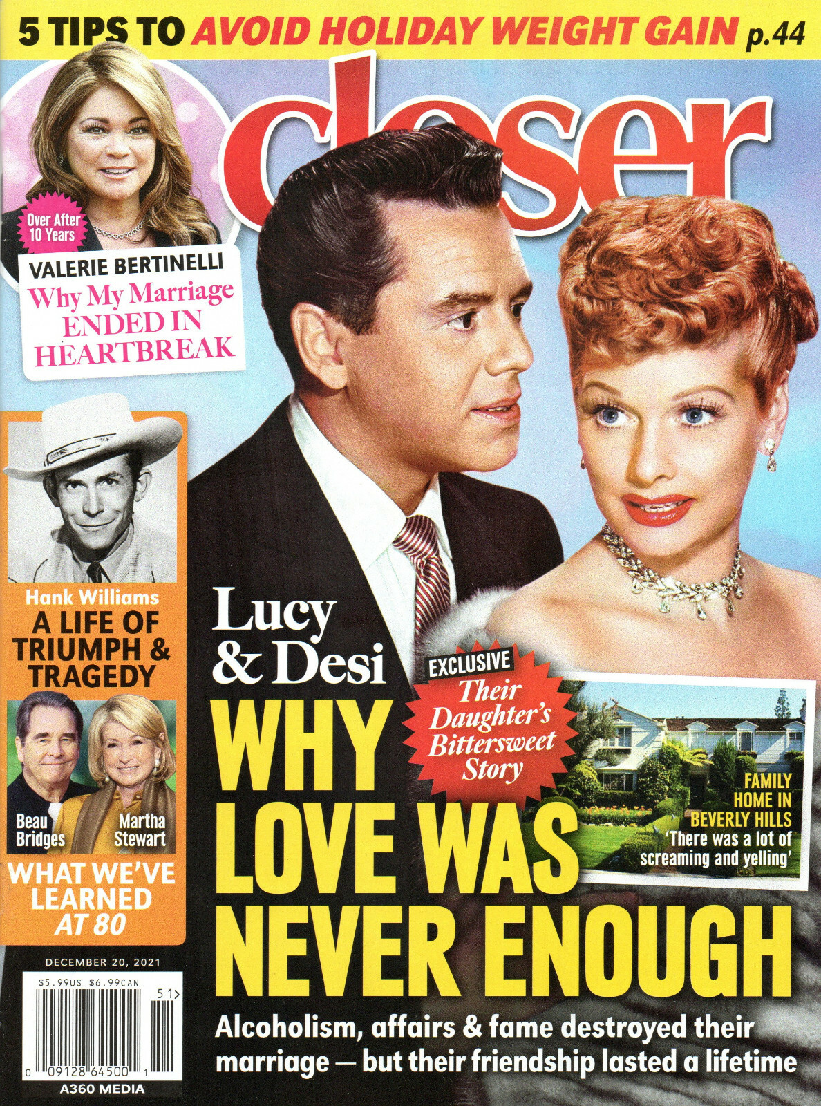CLOSER December 20 2021 Lucille Ball Desi Arnaz Valerie Bertinelli Hank Williams