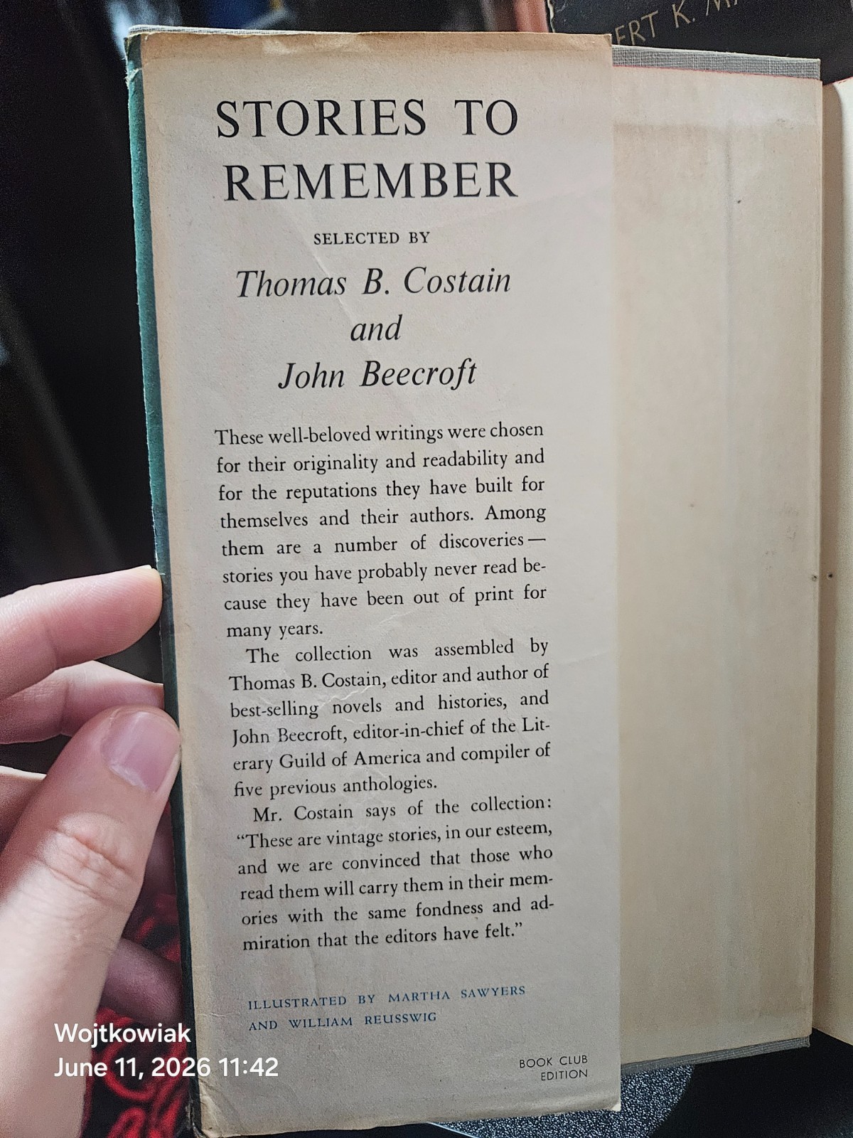 35# Stories to Remember Costain Beecroft 1956 Doubleday Hardcover Book Club Ed