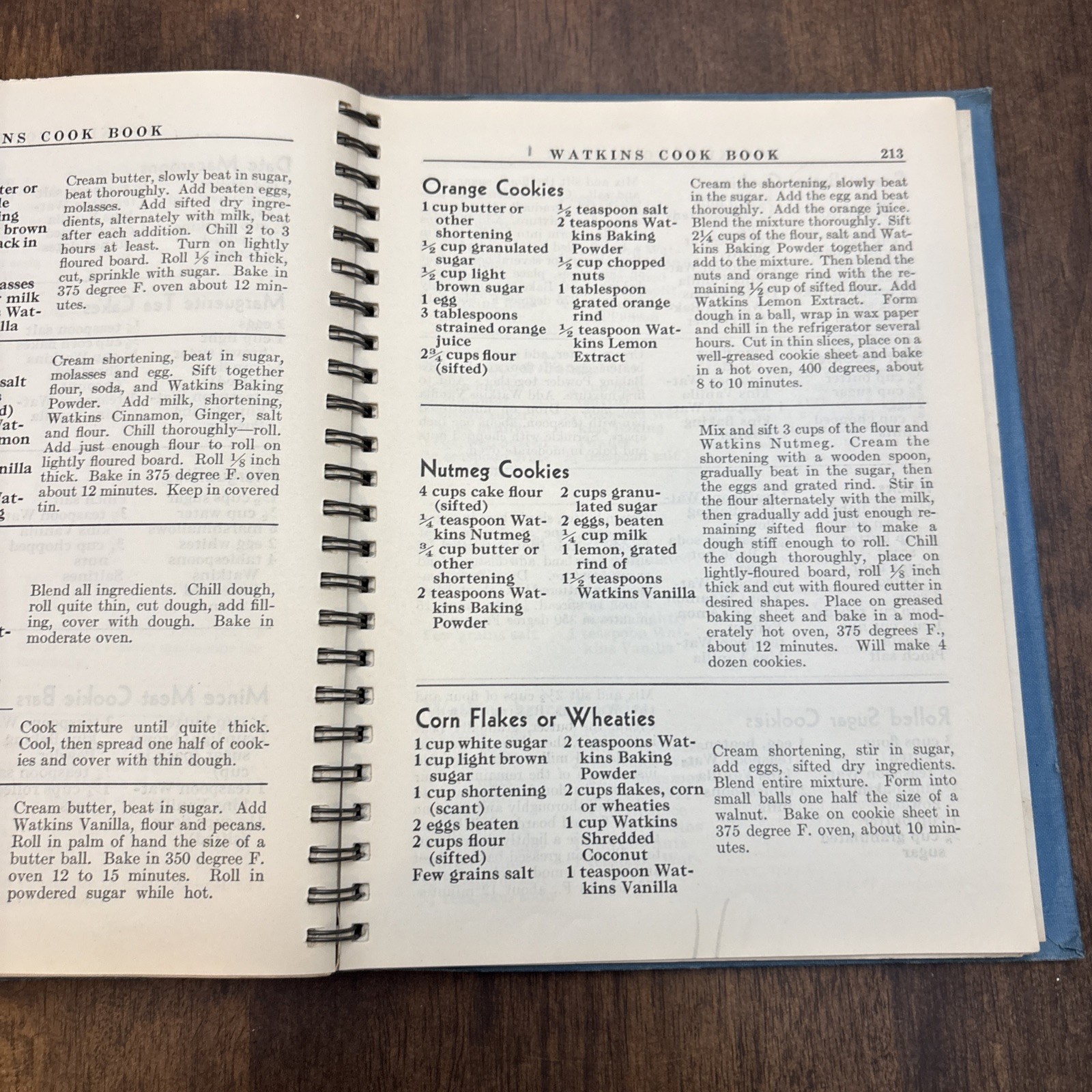 Cookbook 1938 J.R. Watkins Blue Wire Bound Interesting Recipes Vtg 288 Pages