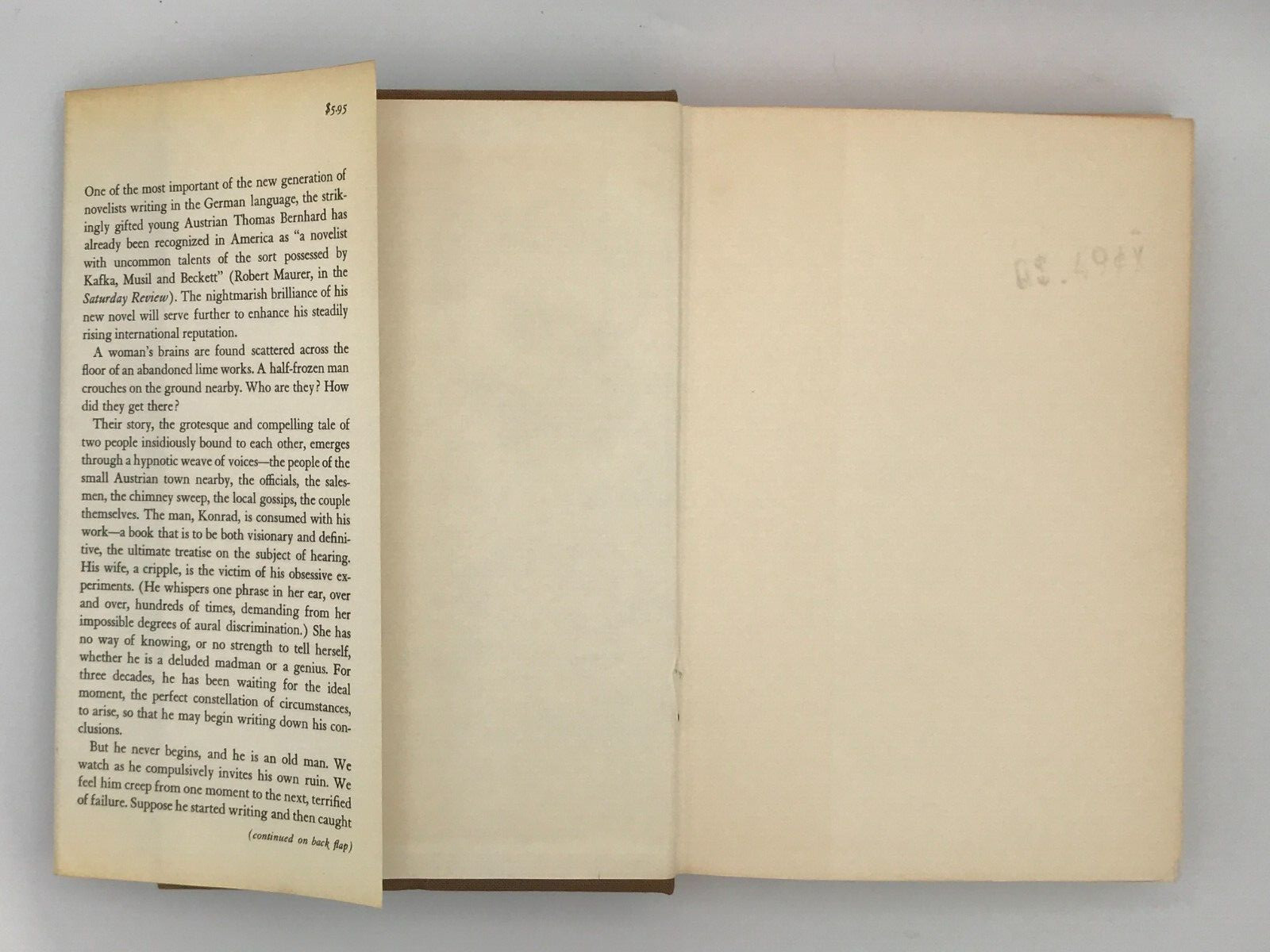 Thomas Bernhard / THE LIMEWORKS 1st US Edition (1973) Hardcover