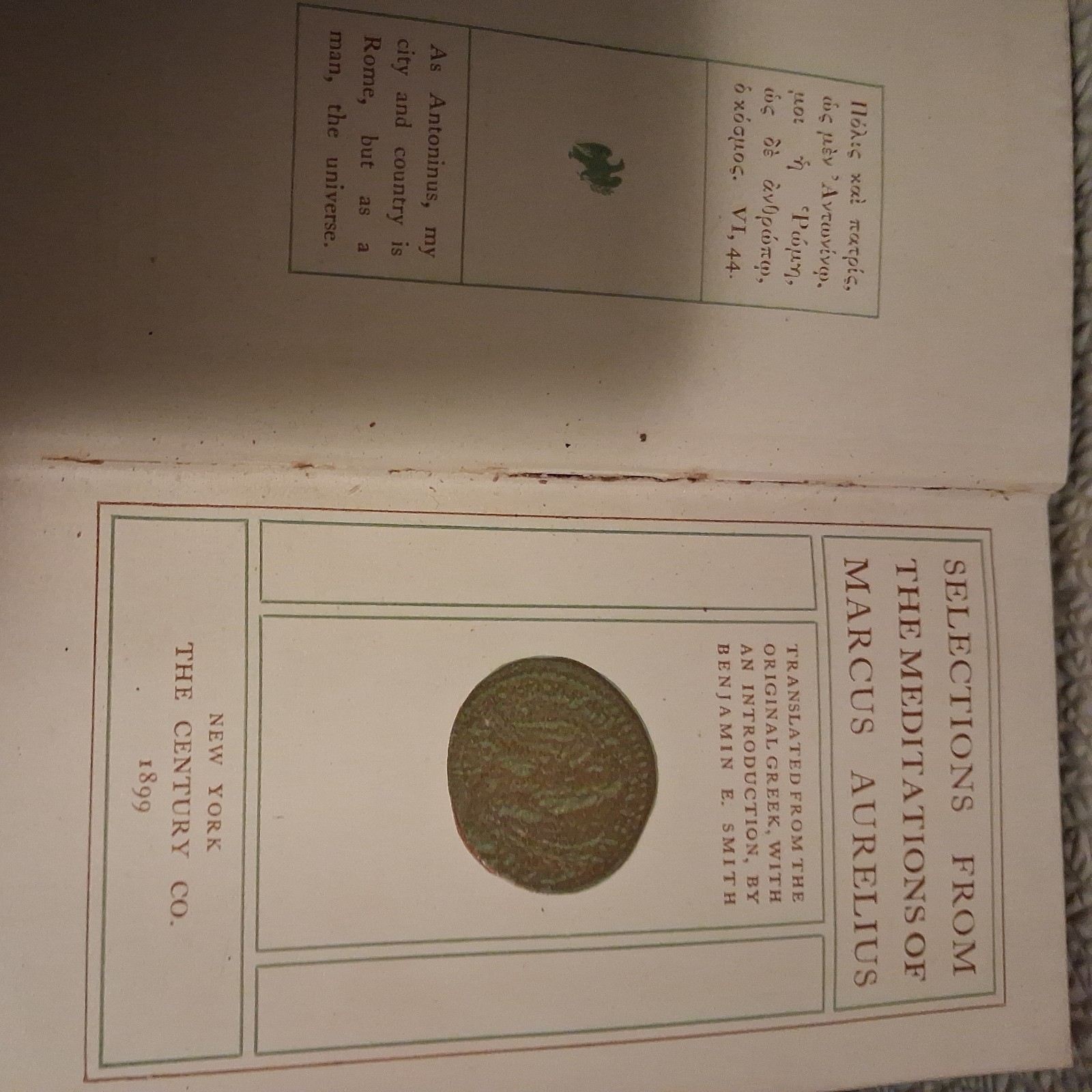 SELECTIONS FROM THE MEDITATIONS OF MARCUS AURELIUS. 1899Century Co. Mini Book