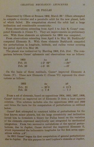 CELESTIAL MECHANICS A Survey of Asteroid Perturbations A. O. Leuschner 1922 NRC