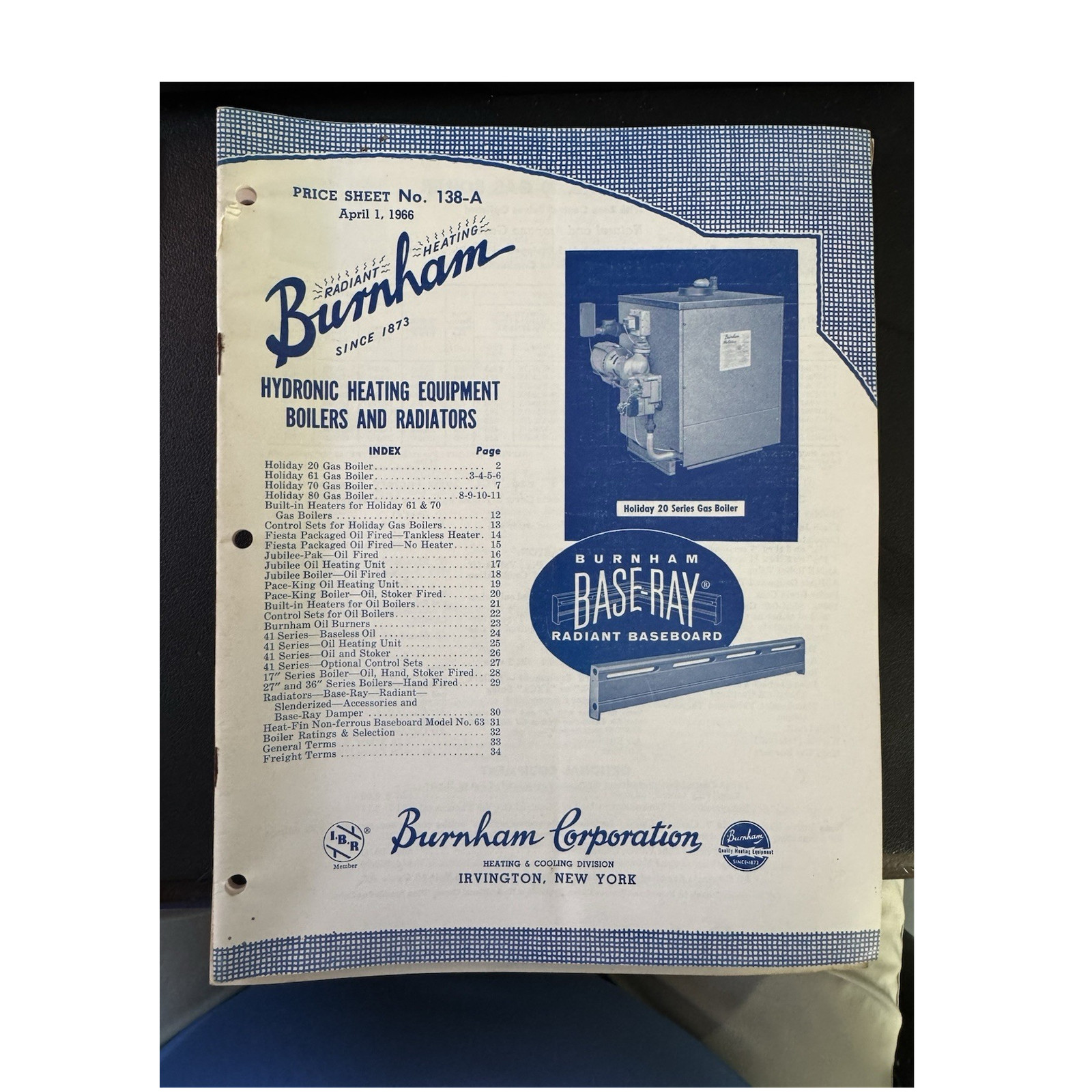 Burnham Hydronic Heating Boilers & Radiators Price Sheet 138-A 1966 Booklet