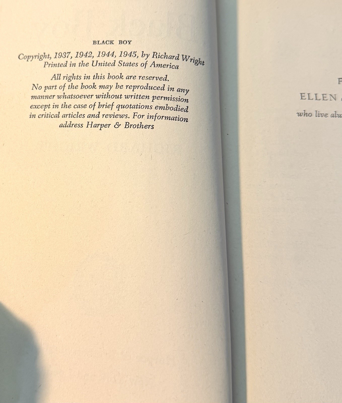 Richard Wright / Black Boy / 1st Ed. Early Pr. / HCDJ / Harper & Brothers