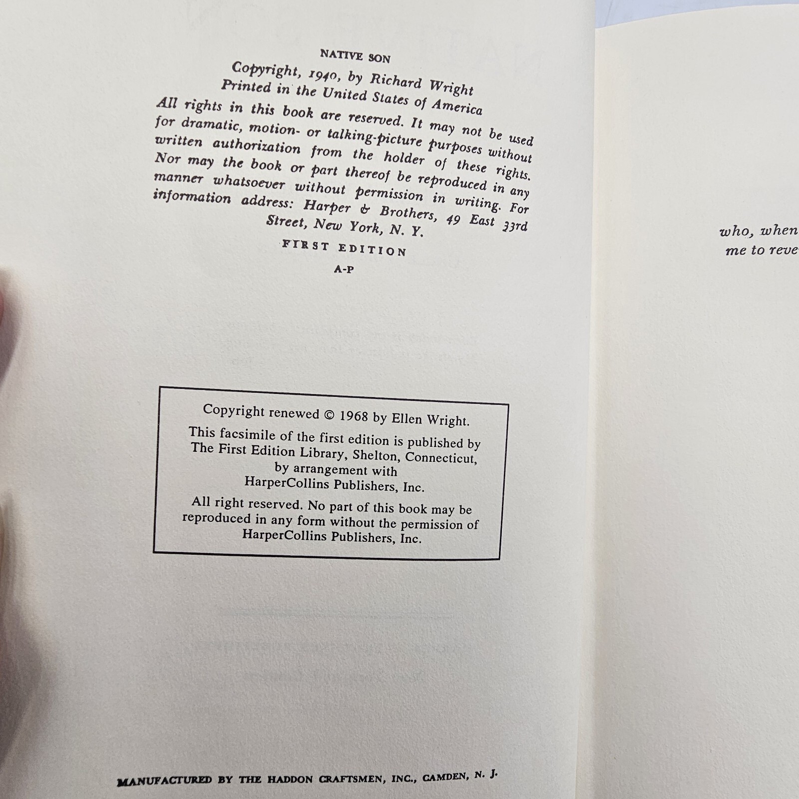 Native Son Richard Wright 1st HC Facsimile in Slipcase w Issue Sheet