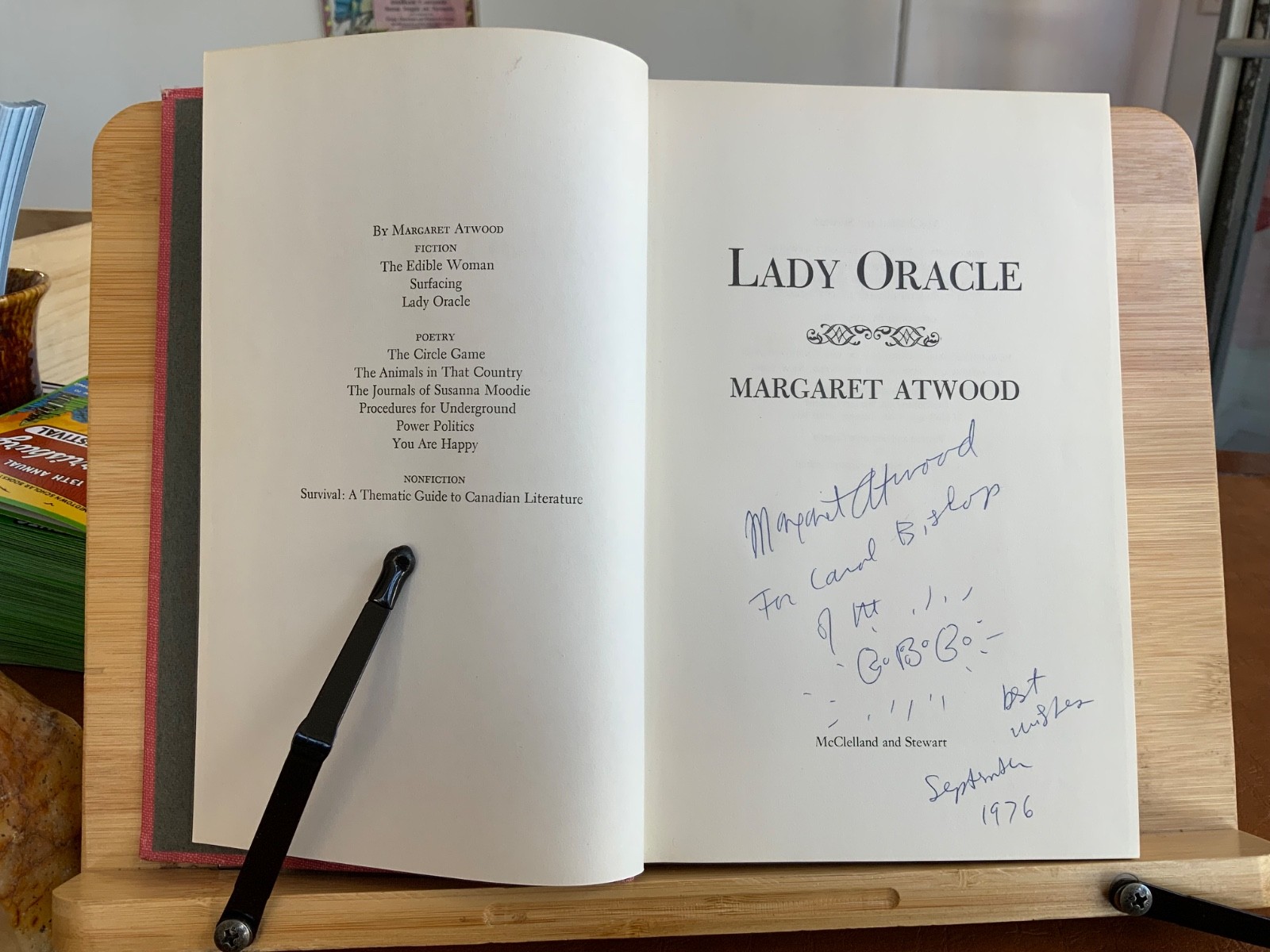 1976 Lady Oracle 1st Edition (Canada) Original Jacket INSCRIBED BY AUTHOR