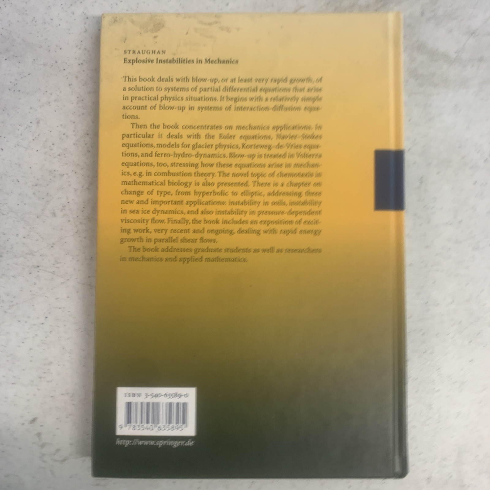 EXPLOSIVE INSTABILITIES IN MECHANICS By Brian Straughan – Hardcover *Excellent*