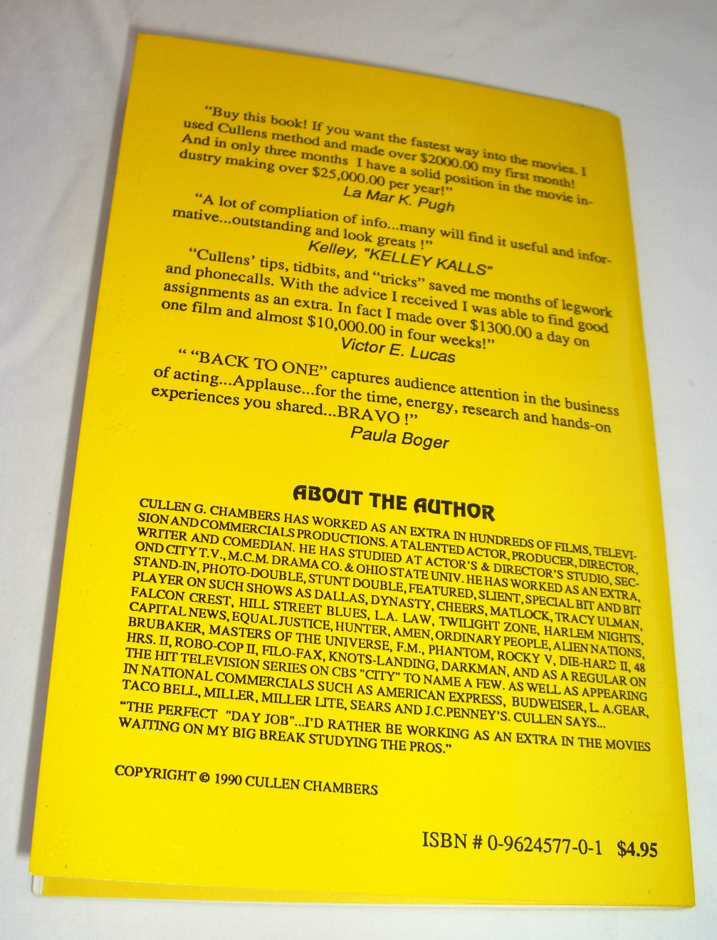 “Back to One” How to Make Good Money as a Hollywood Extra, C. Chambers SC 1990