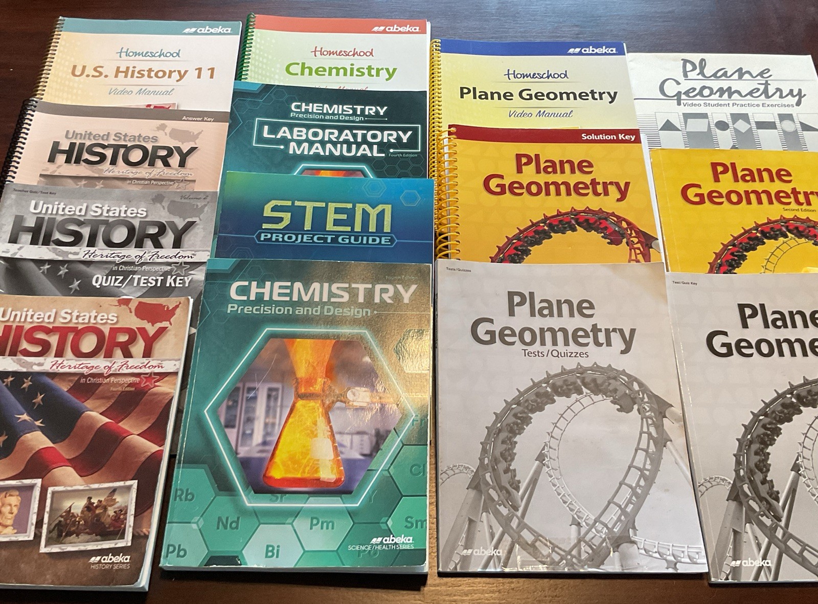 Abeka Grade 11th Grade Plane Geometry Is A Complete Set,Chemistry & History