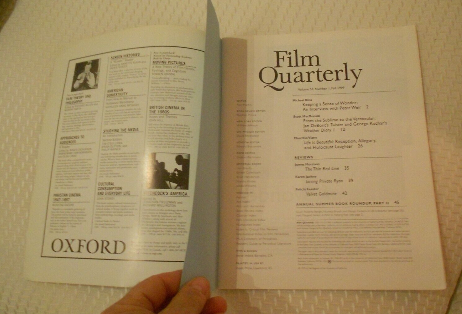 FILM QUARTERLY VOL 53, NUMBER 1 1999 ISSUE