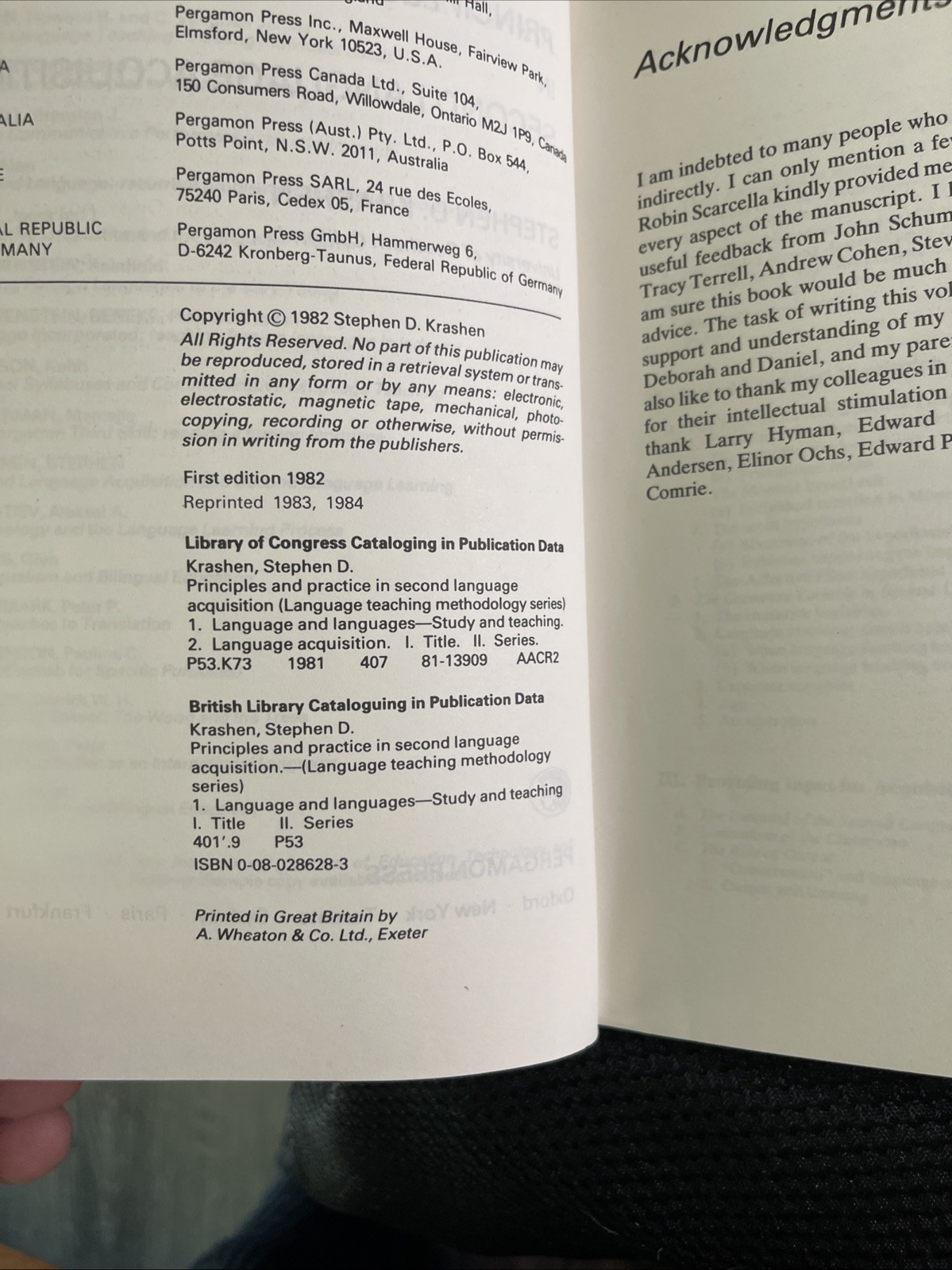 PRINCIPLES AND PRACTICE IN SECOND LANGUAGE ACQUISITION By Stephen D. Krashen