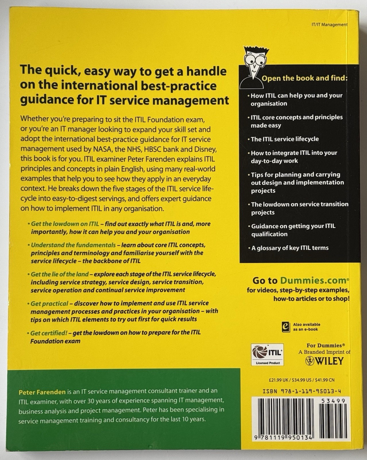 ITIL For Dummies Peter Farenden Information Technology Computer 370 Pages Wiley