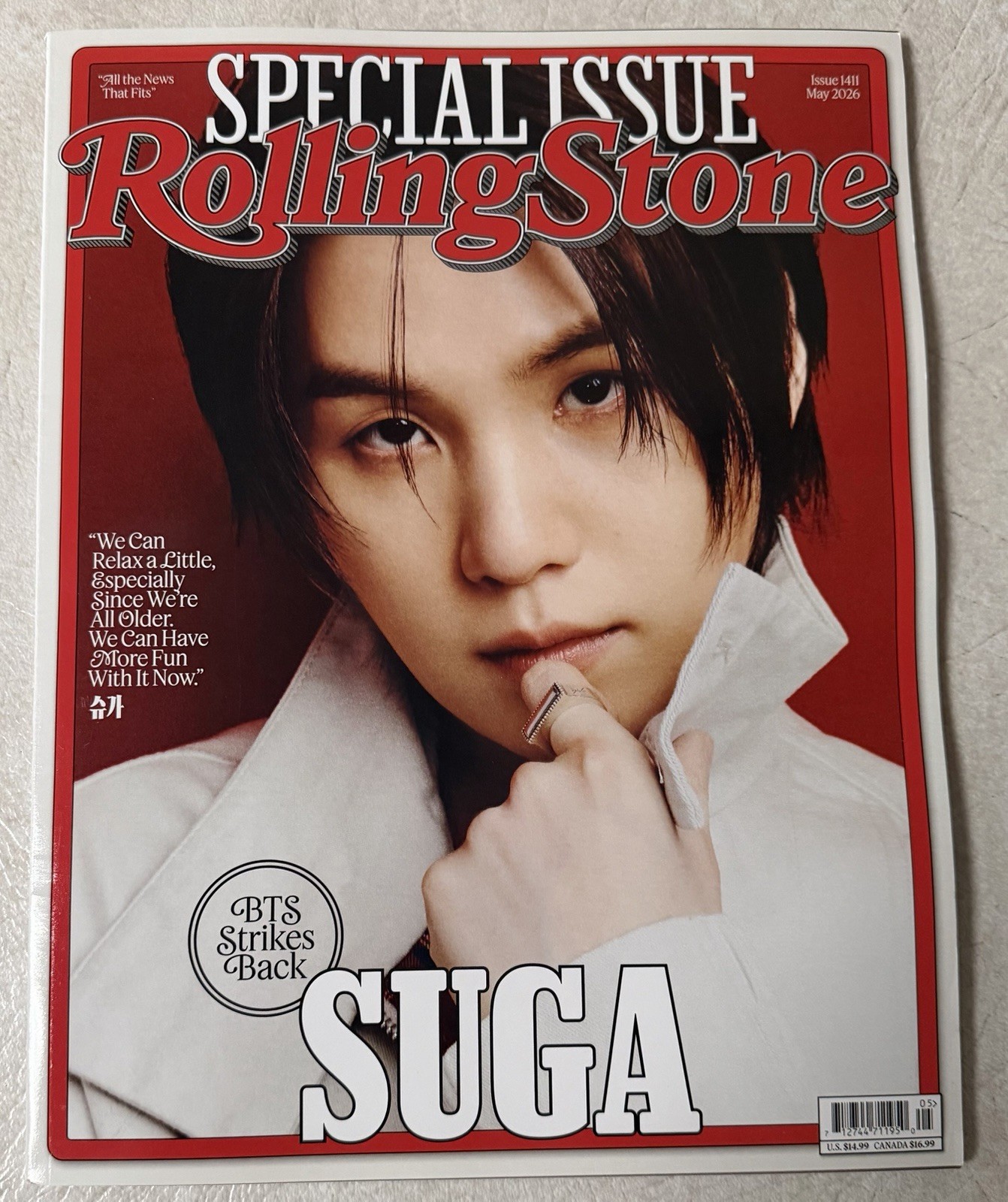 ROLLING STONE MAGAZINE SUGA On Cover May 2026 K-POP BTS MIN YOONGI