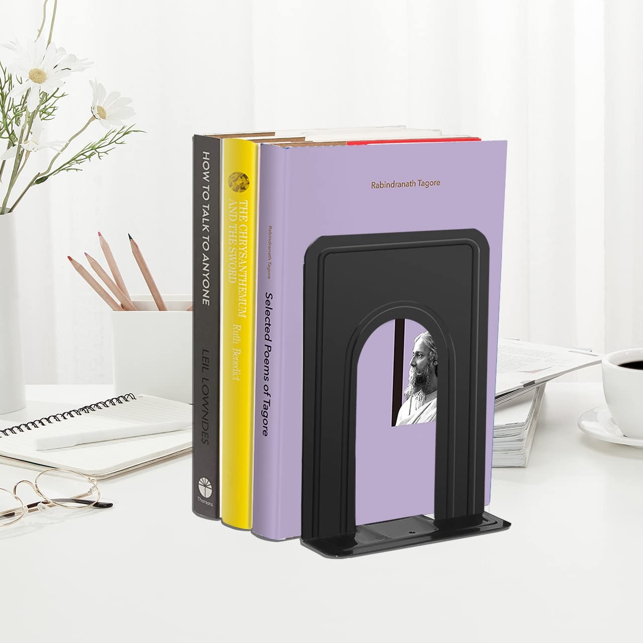JIKIOU Book Ends Universal Premium 6.69 x 4.9 x 4.3in, 3 Pair/6 Piece-black