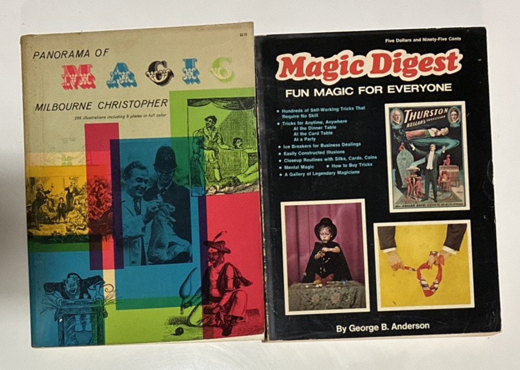 VTG Magic Books Lot of 2 Panorama of Magic Digest History Illusion Tricks Illust