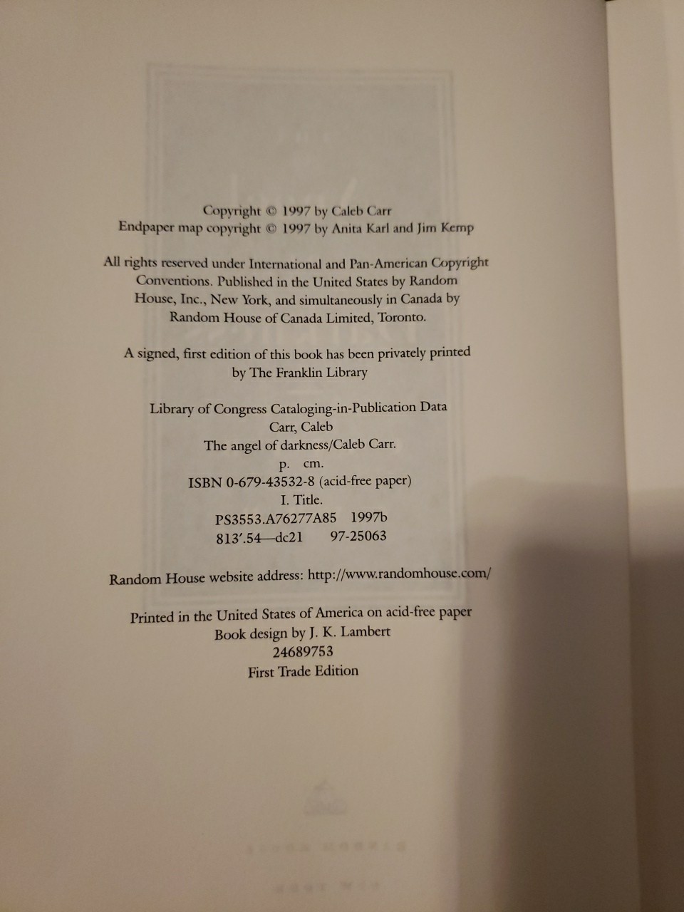 The Angel of Darkness by Caleb Carr Book 1997 First Trade Edition