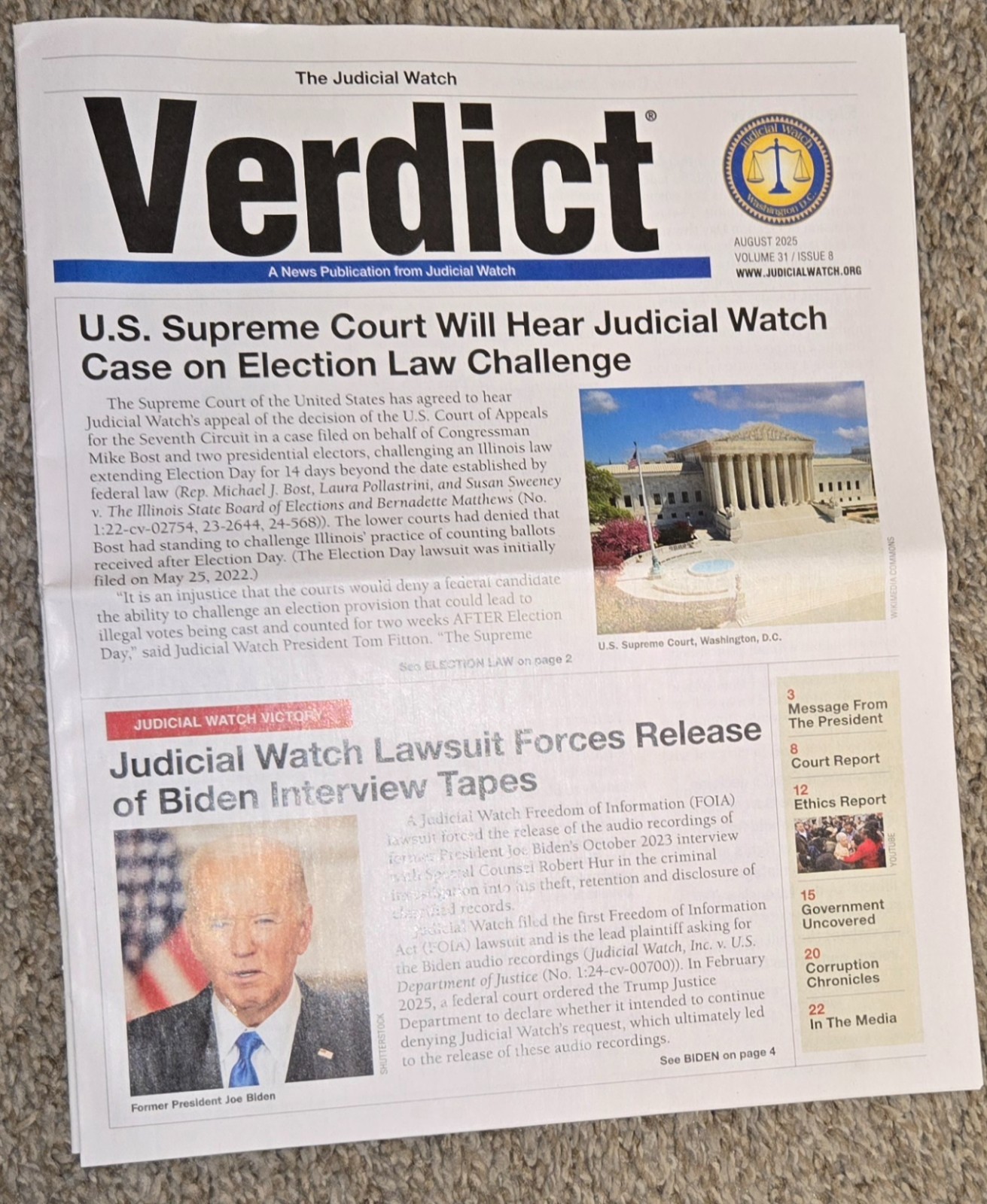 Verdict 2025- The Judicial Watch Volume 31; Lot of 3: Issues: Aug. Sep. Oct.