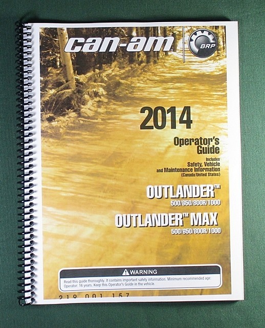 2014 Can-Am Outlander 650 Owner&rsquo;s Manual: 180 Pages & Protective Covers