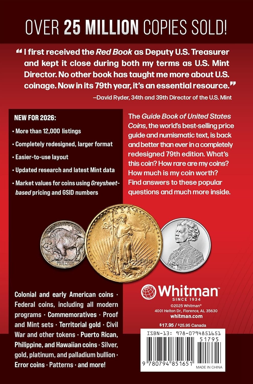 New 2025 Official Red Book Guide For US Coins Price List Hardcover 78th Whitman