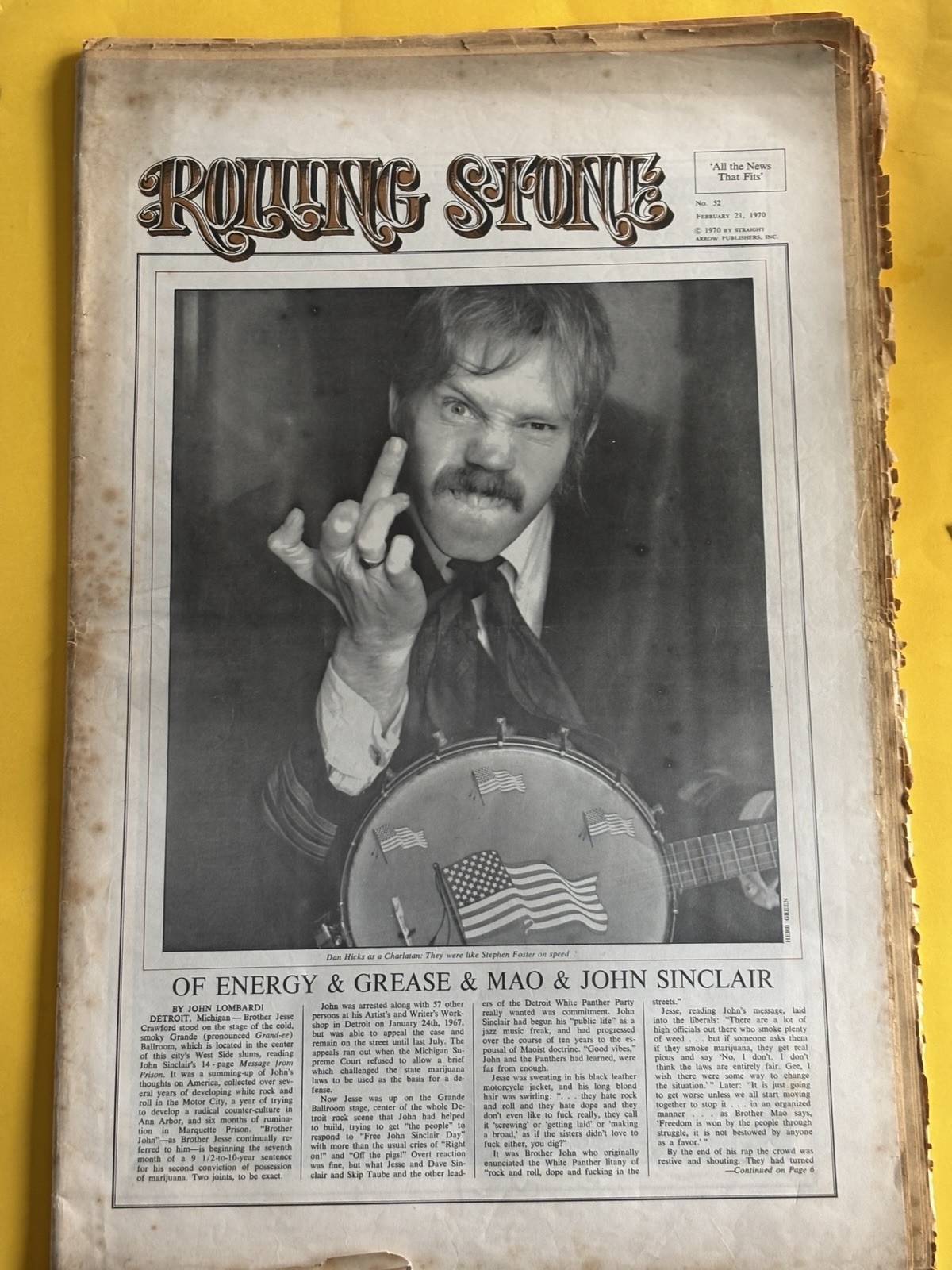 Rolling Stone magazine newspaper February 21 1970 John Fogerty Creedence
