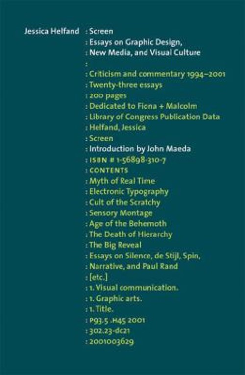 Screen : Essays on Graphic Design, New Media, and Visual Culture