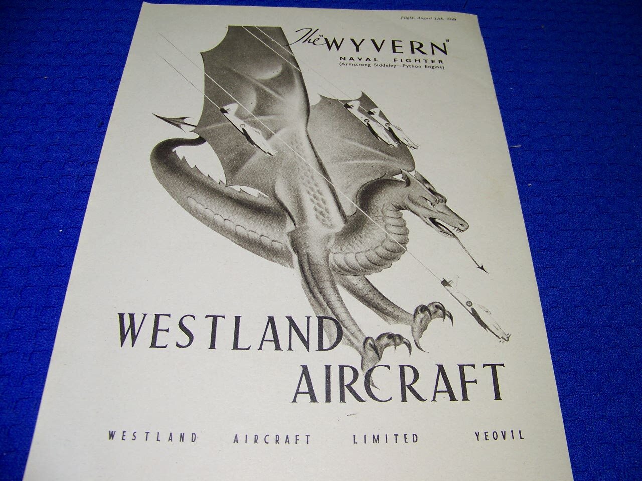 1949 WESTLAND WYVERN « NAVAL FIGHTER »..1-PAGE SALES AD (416GG)